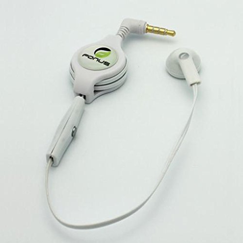 Retractable Mono Earphone with Mic - 3.5mm Hands-Free Headset for Samsung Galaxy Tab A 10.1 (2019) - Perfect for Driving, Gaming & Office Calls