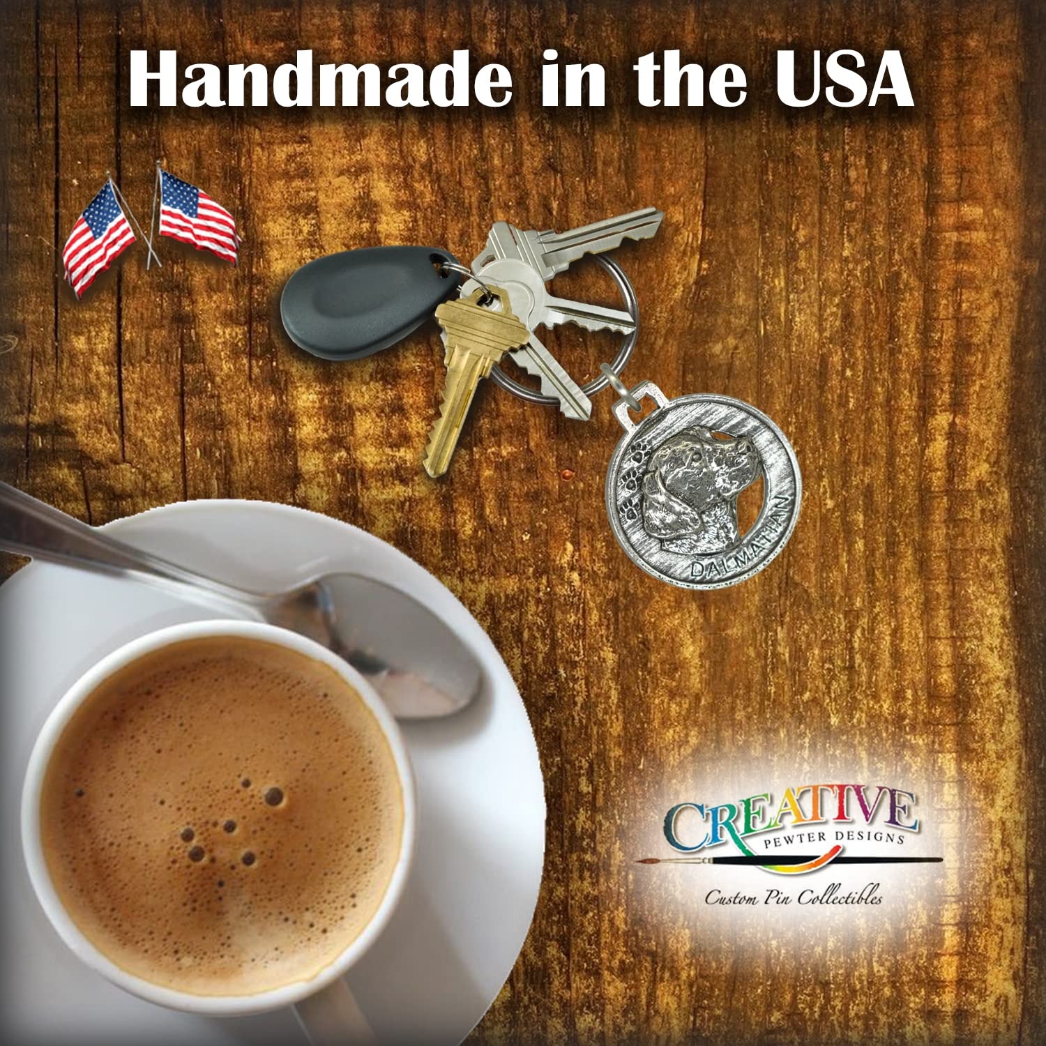 Handmade Pewter Dalmatian Dog Keychain - USA Made Pet Key Ring, Metal Key Fob, Gift Tag (1.5 Inch) - Perfect for Pet Lovers, Key Organization & Unique Gifts | Over 90 Dog Breed Keychains Available