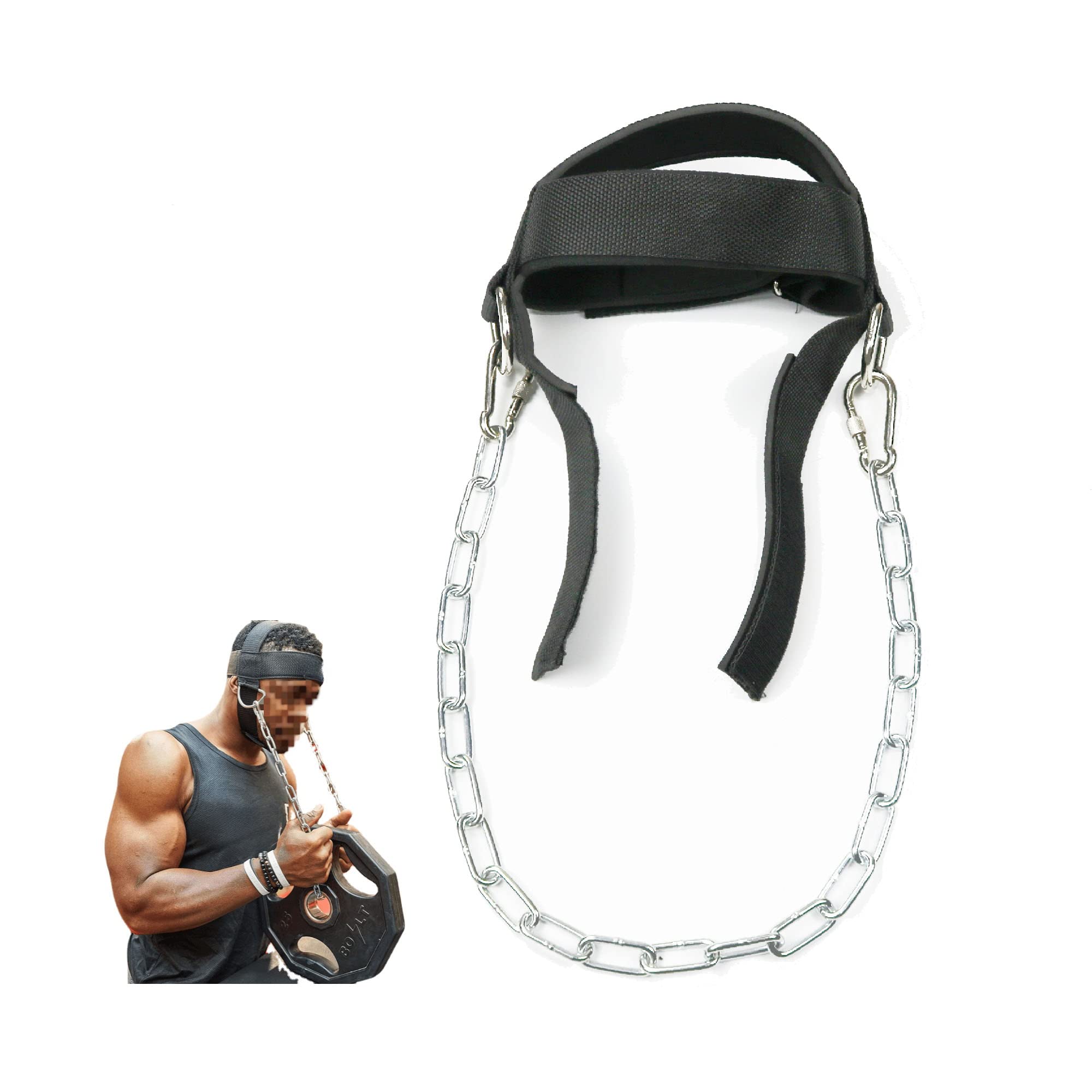 Adjustable Neck Harness with Heavy Duty Steel Chain for Head Lifting & Neck Exercises - Gym Equipment for Muscle Growth, Core Strength Training & Posture Improvement - Perfect for Home Workouts, Powerlifting & Athletic Training