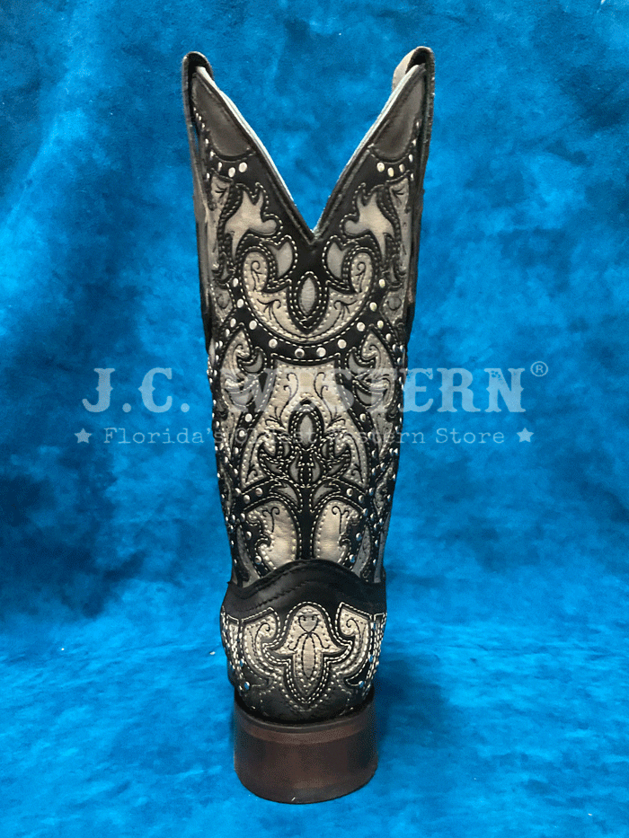 Corral C4046 Women's Western Boots - Laser Embroidered & Studded Cowgirl Boots in Black & Grey | Perfect for Rodeo, Country Dancing & Western Fashion