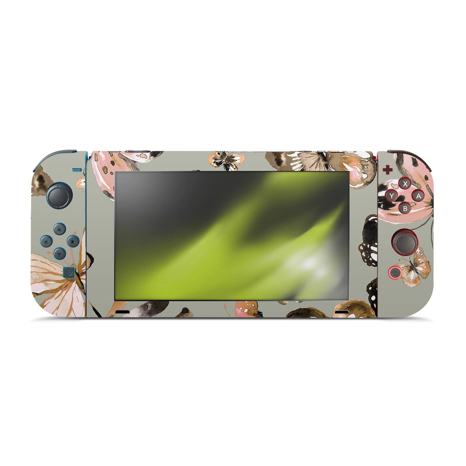 Official Ninola Butterflies Gold Green Vinyl Skin Sticker Bundle for Nintendo Switch Console, Dock & Joy-Con Controllers - Protective Decal for Gaming Accessories | Perfect for Customizing Your Switch for Home, Travel & Gaming Parties