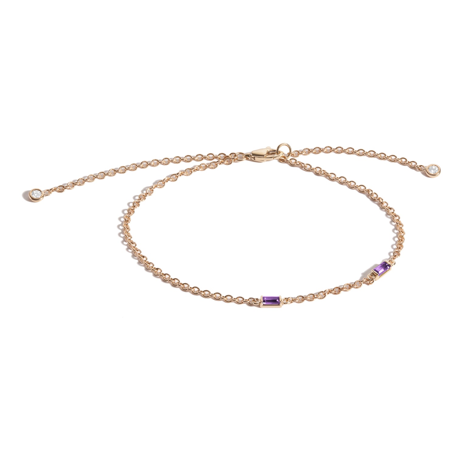 14K Gold Birthstone Baguette Bracelet with Diamond Dangles - Elegant Stackable Jewelry for Women, Perfect Gift for Birthday, Anniversary & Mother's Day