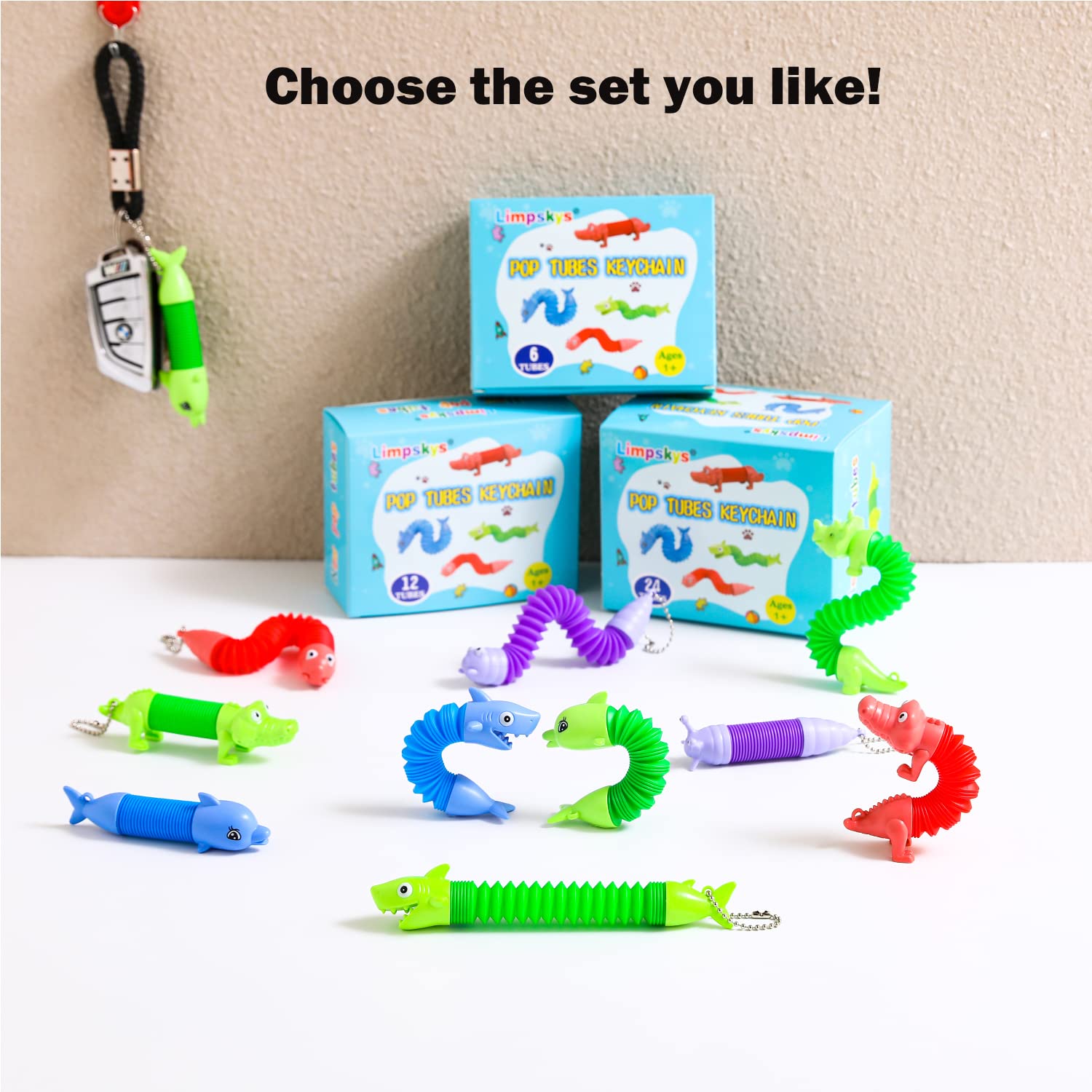 Limskys Pop Tubes - Animal Fidget Toys for Kids & Adults, Sensory Toys for Toddlers 1-3, Stress Relief & Anxiety Relief Toys, Perfect for Classroom, Birthday Party Favors & Travel - Pack of 12