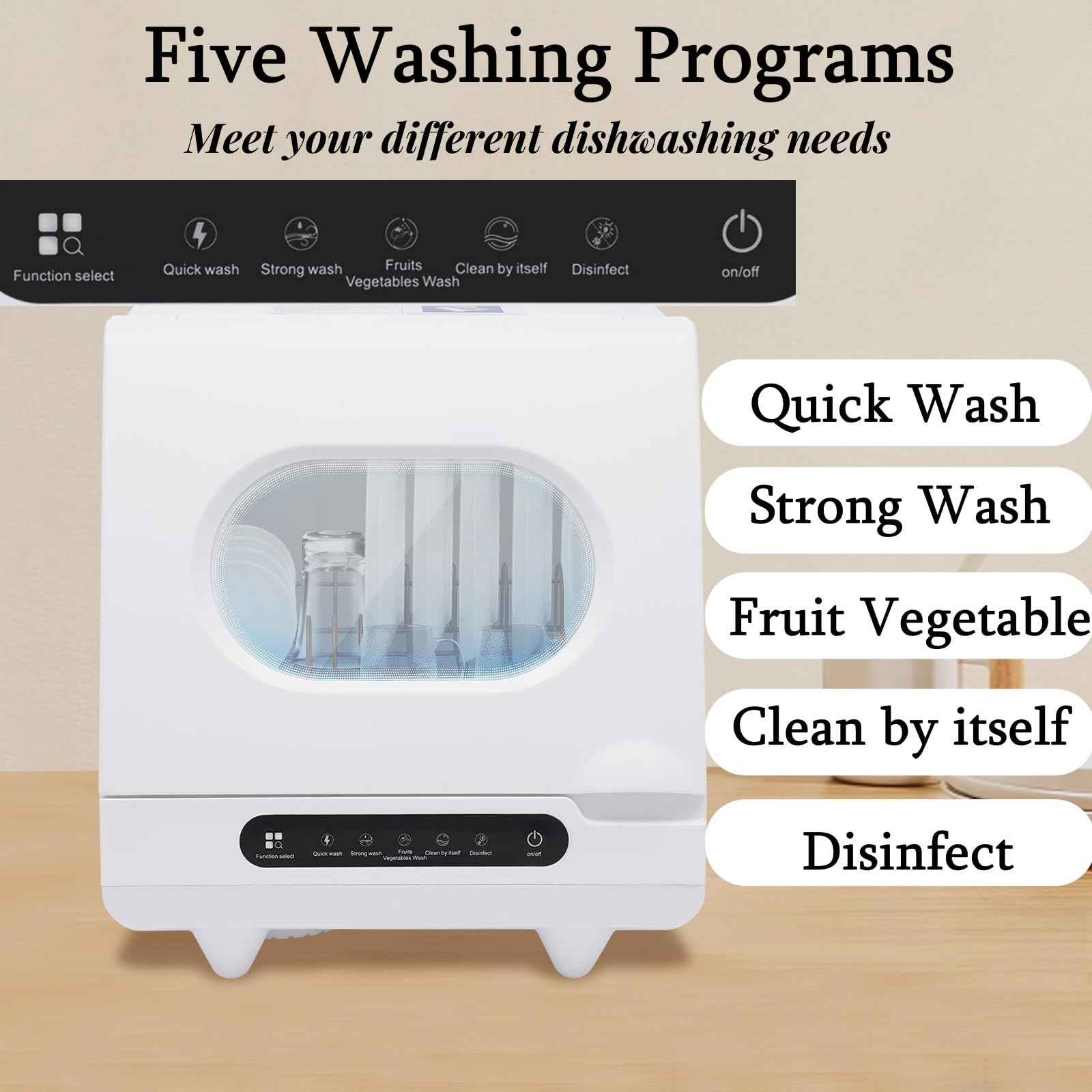 Portable Countertop Dishwasher with Built-in Water Tank - 1200W Compact Dishwasher with 5 Wash Programs & 360° Spray Arms for Deep Cleaning - Ideal for Small Apartments, Dorms, RVs, Boats & Camping - Perfect for Kitchenettes, Tiny Homes & Off-Grid Living