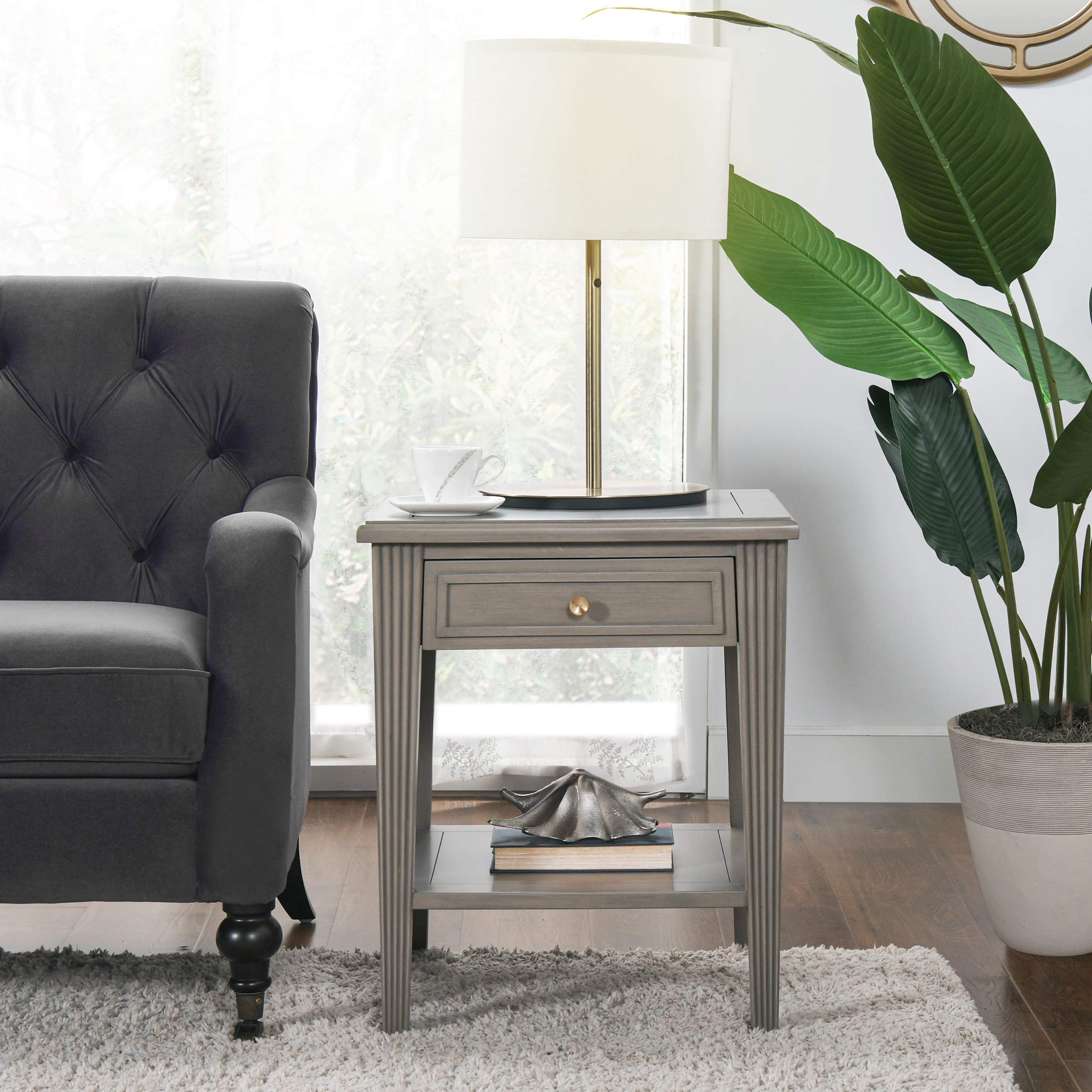 Jennifer Taylor Home JTH Luxe Troy Storage Shelf Side Table - Grey Cashmere Wood Finish | Modern End Table with Storage for Living Room, Bedroom & Office