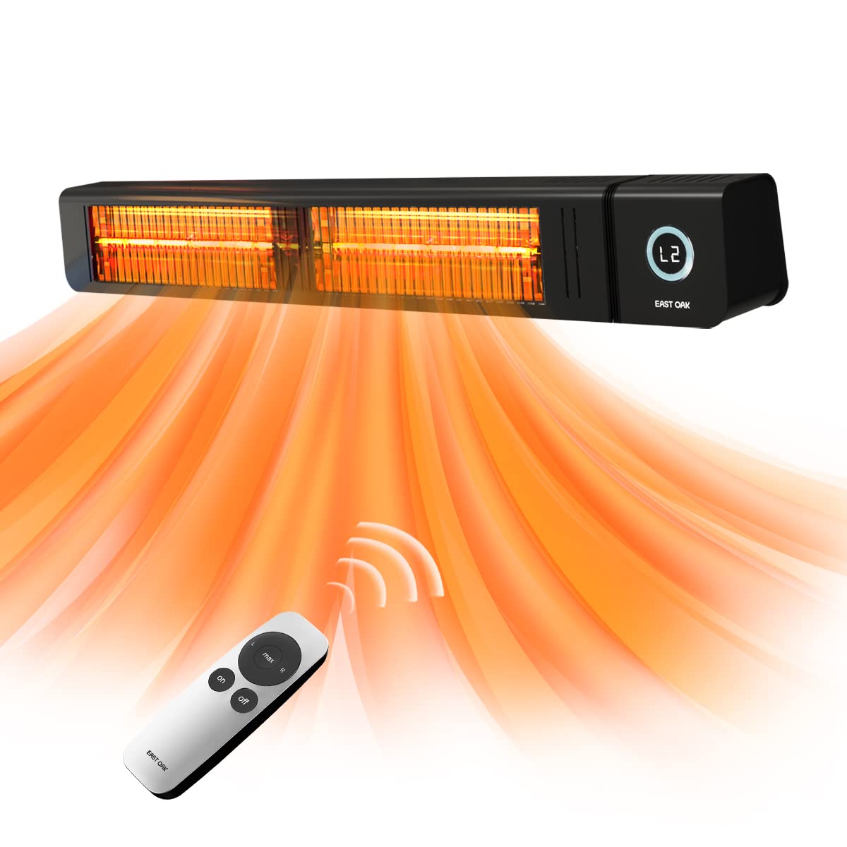 EAST OAK 4000W Commercial Patio Heater - Wall Mounted Infrared Outdoor Heater for Large Areas, IP65 Waterproof Electric Heater with Remote Control, 240V Black - Perfect for Restaurants, Cafes, and Outdoor Events