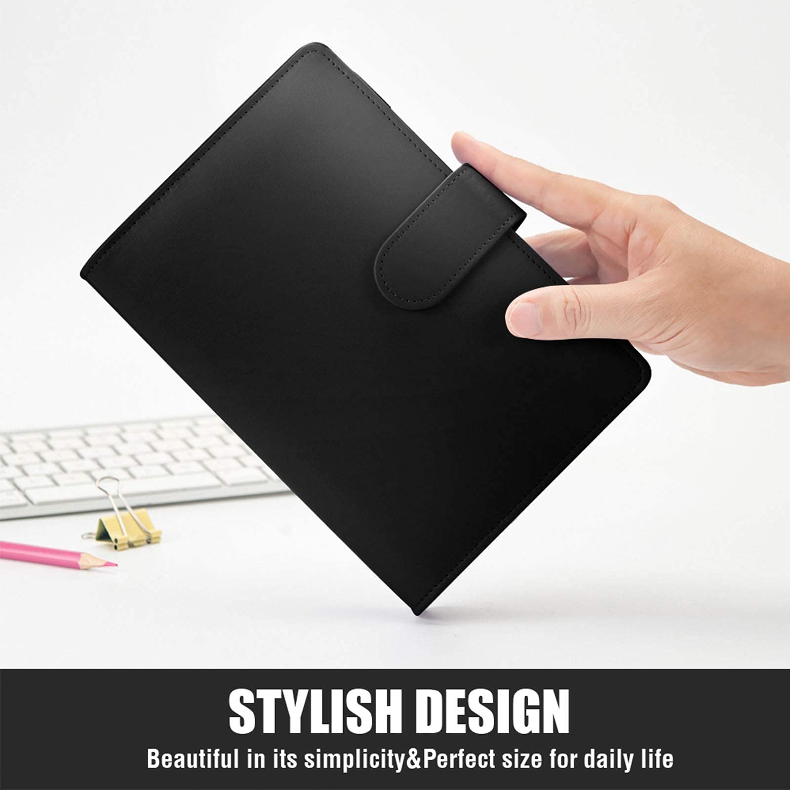 Sooez A6 Leather Binder for Women - 6 Ring Refillable Notebook Binder with Magnetic Buckle Closure, Budget Planner & Savings Organizer (7.48