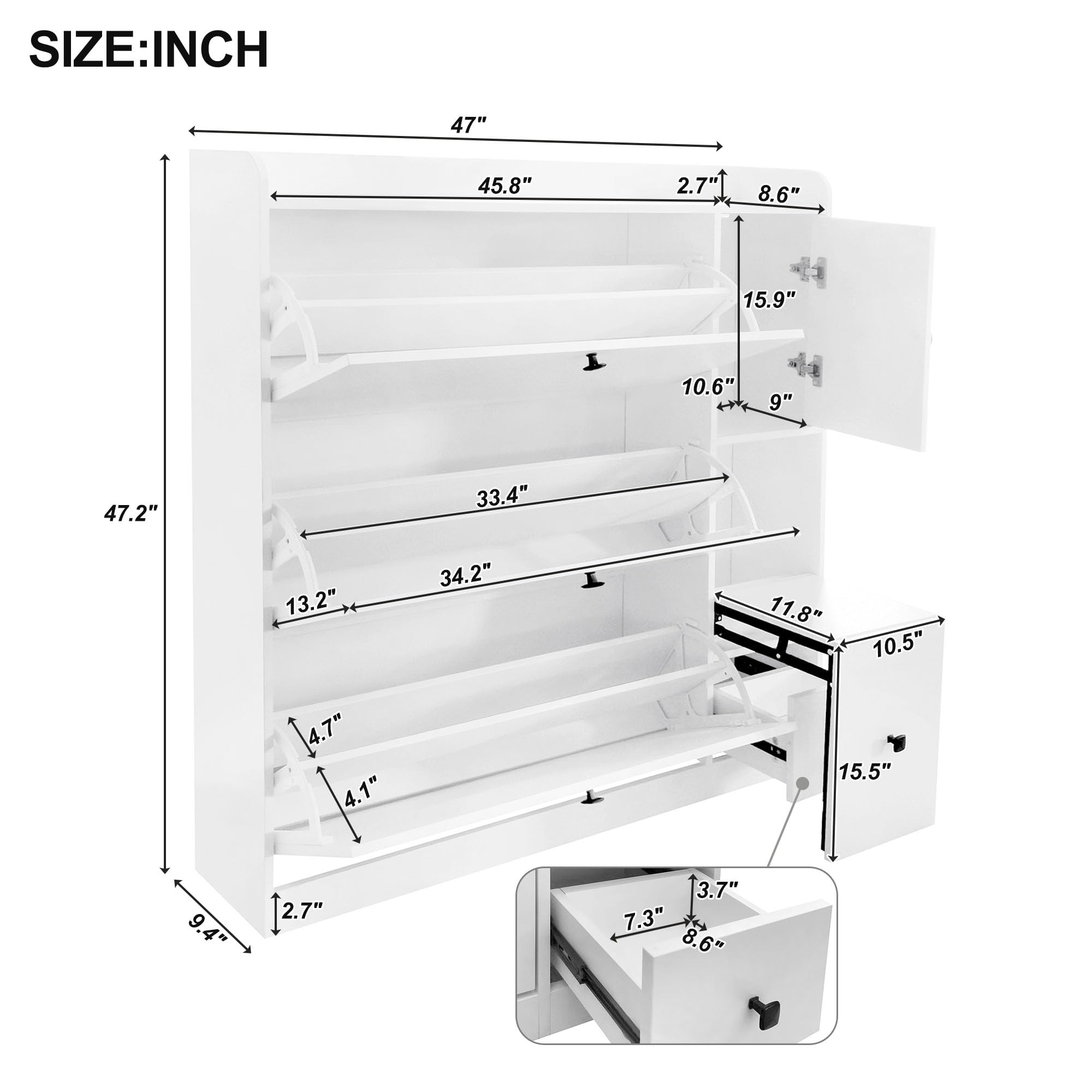 3-Tier Flip-Drawer Shoe Storage Cabinet with Bench - Freestanding Entryway Shoe Organizer for Hallway, Living Room & Apartment - Perfect for Small Spaces & Clutter-Free Home (White)