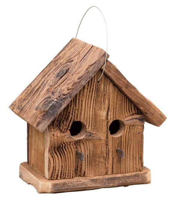 Rustic Birdhouse Condo - Recycled Mushroom Wood Bird House for Garden, Patio & Backyard Decor - Handmade Natural Bird Shelter for Outdoor Wildlife Habitat