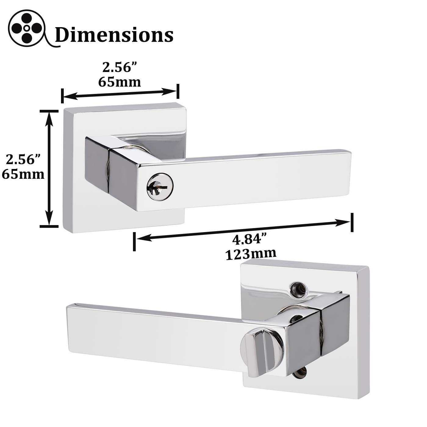 Gobrico 3 Pack Square Entry Door Locks - Polished Chrome Entrance Levers with Matching Keys - Secure & Stylish Home Security for Front Doors, Back Doors & Office Entrances