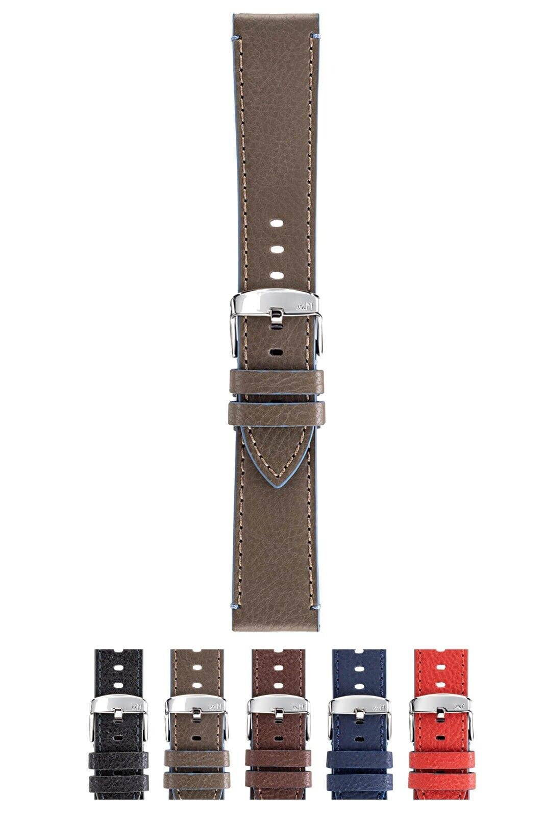 Waterproof Paragliding Calf Leather Watch Band with Chrome Stainless Steel Buckle - Durable Sport Watch Strap for Outdoor Adventures, Hiking & Water Activities