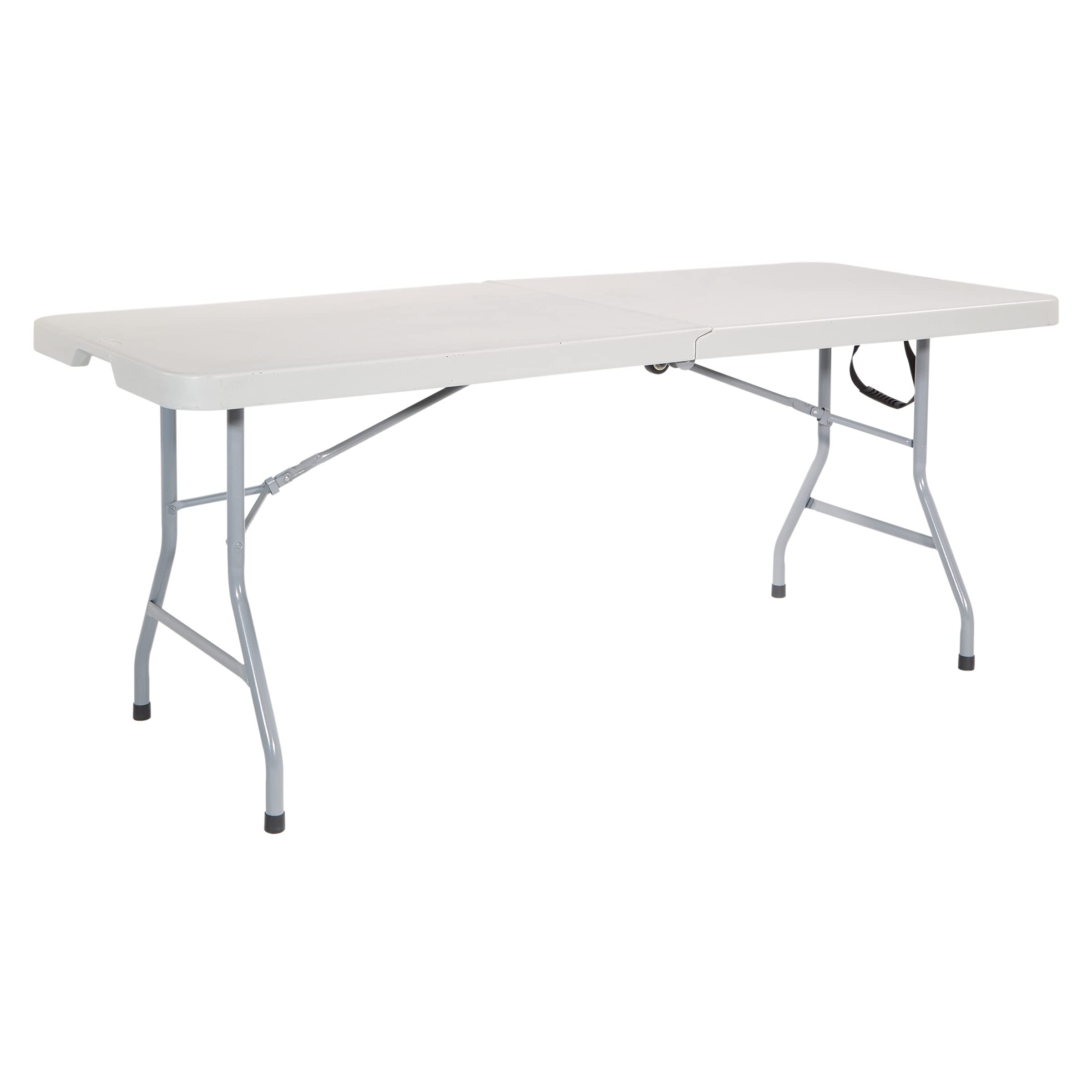 Office Star 6-Ft Resin Folding Table with Wheels - Light Gray Rectangle Multipurpose Table for Office, Events, and Home Use