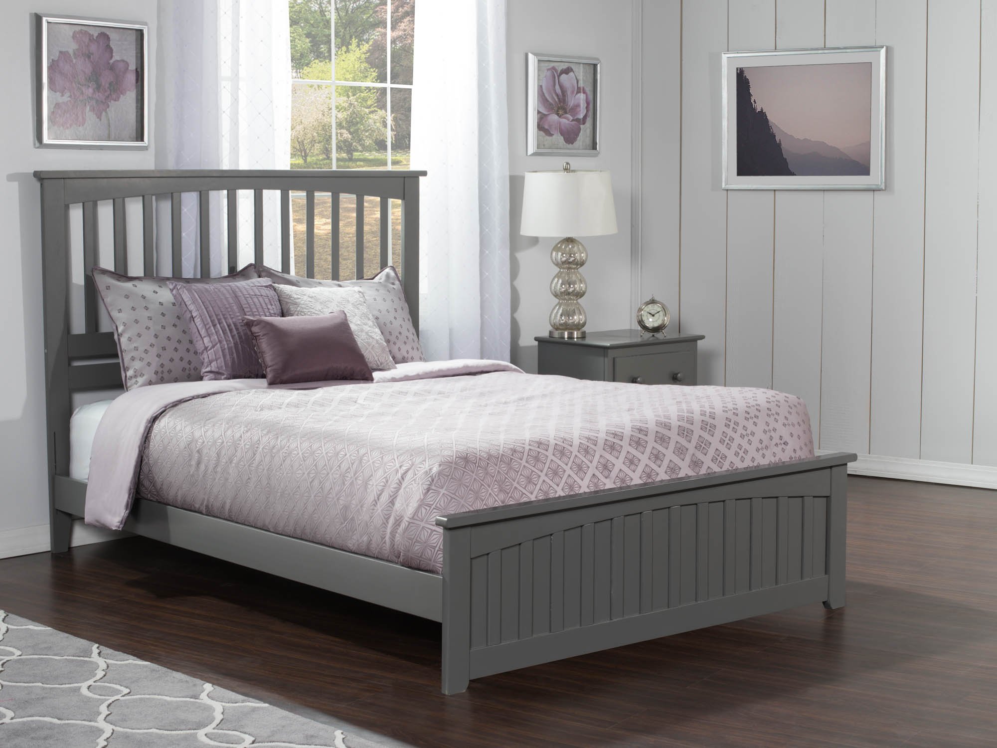 AFI Mission Queen Size Bed Frame with Matching Footboard & USB Charger - Modern Grey Bedroom Furniture for Home Decor & Comfortable Sleep