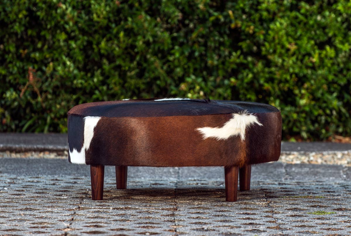 Premium Cowhide Ottoman with Round Wooden Legs - 37