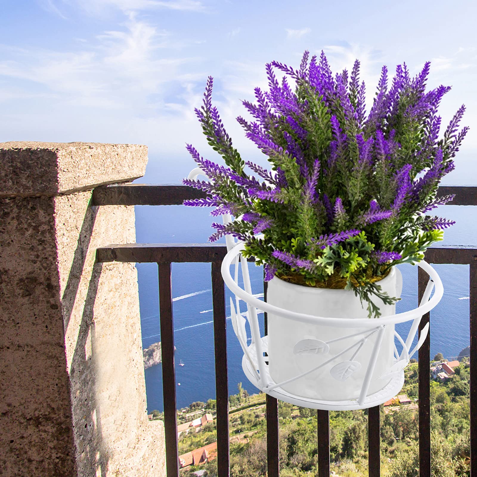 2 Pack Hanging Railing Flower Pot Basket Holder - Durable Iron Art Planter Stand for Balcony, Patio & Garden - Over The Rail Metal Fence Pot Container for Indoor/Outdoor Decor (Perfect for Small Spaces, Vertical Gardens & Urban Gardening)