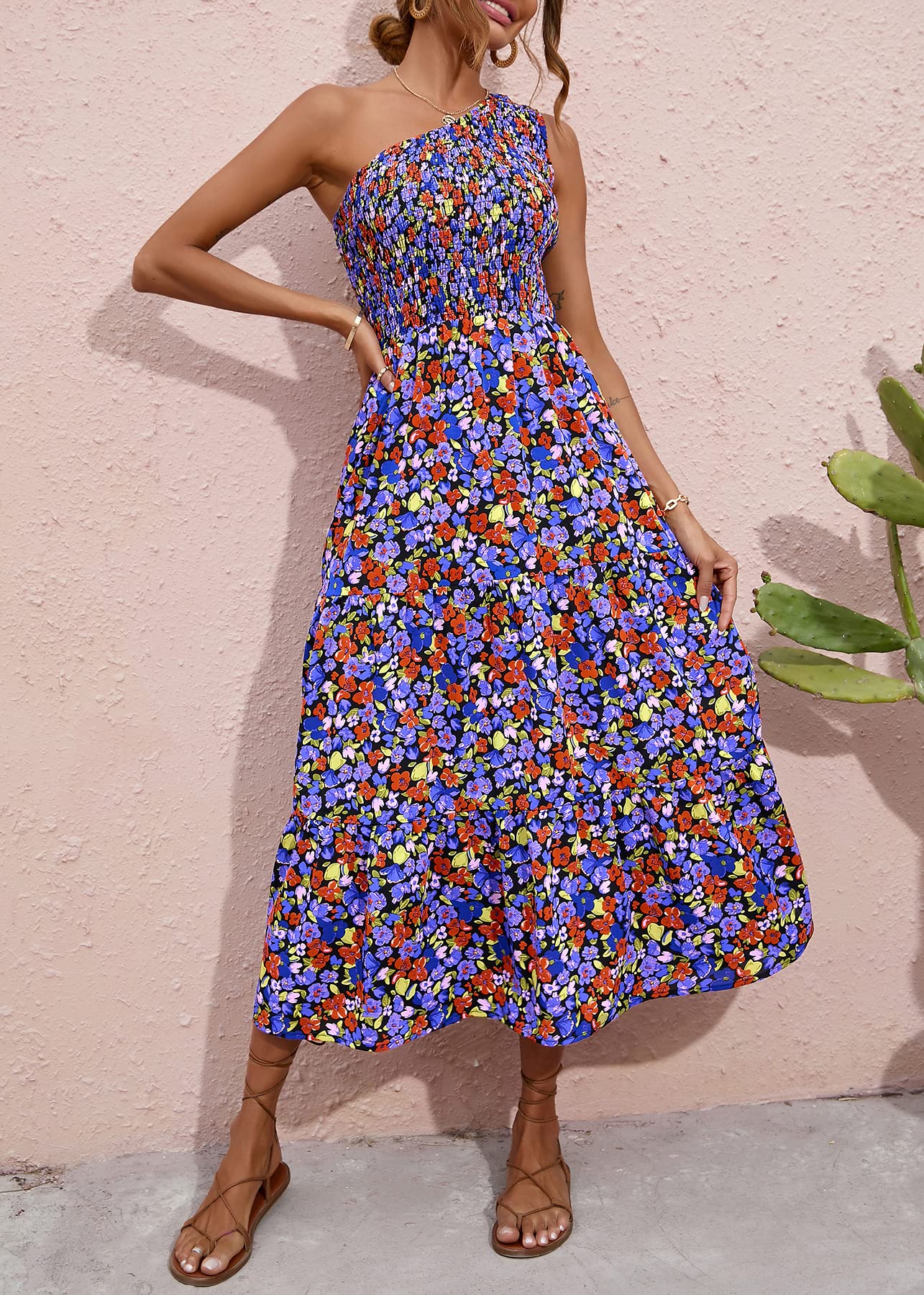 BTFBM Women's One Shoulder Floral Maxi Dress - Sleeveless High Waist Boho Beach Dress for Summer 2025 | Perfect for Casual Wear, Vacations & Outdoor Events