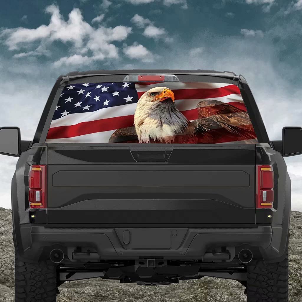 USA Flag Eagle Car Rear Window Sticker - Perforated Vinyl Decal for Truck Back Windshield | Scratch-Resistant Automotive Decoration | Patriotic Car Accessories for Trucks, SUVs & Vehicles (Perfect for 4th of July, Veterans Day & Car Shows)
