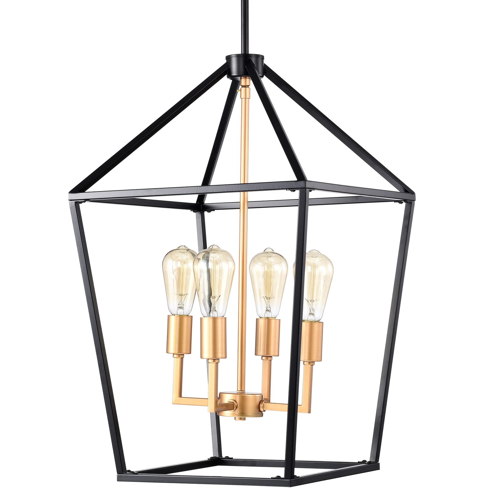 MICSIU 4-Light Black Farmhouse Chandelier - Rustic Lantern Style Kitchen Pendant Light with Cage Design - Perfect for Dining Room, Living Room, Kitchen Island, Foyer & Entryway Lighting - Ideal for Farmhouse, Industrial & Vintage Home Decor