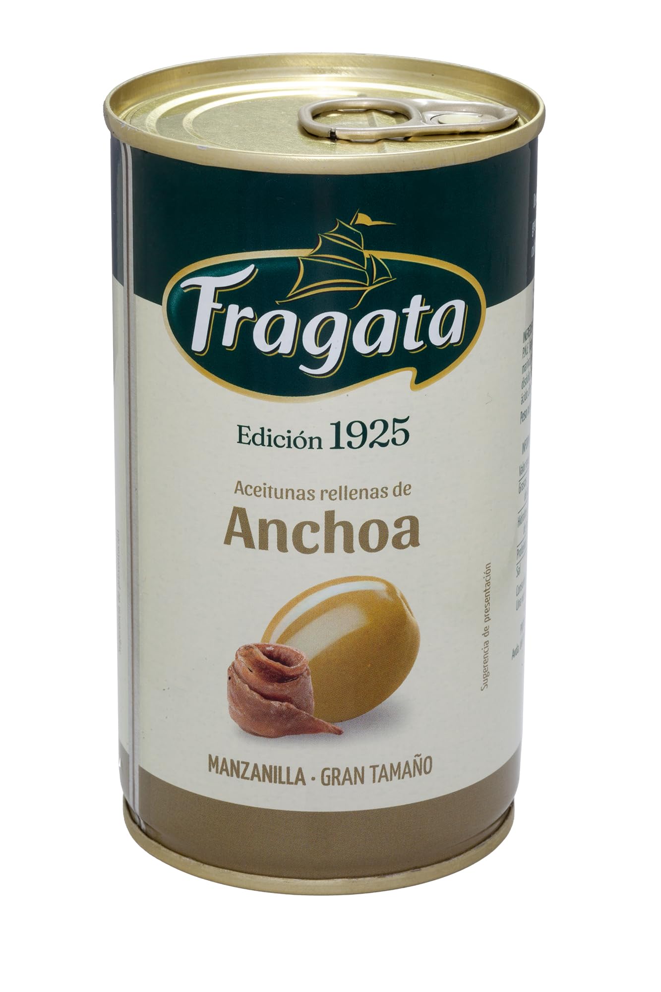 Fragata Green Olives Stuffed with Anchovies - Gourmet Spanish Olives with Anchovy Filling, 12.3oz (350g) - Perfect for Charcuterie Boards, Tapas, and Mediterranean Recipes