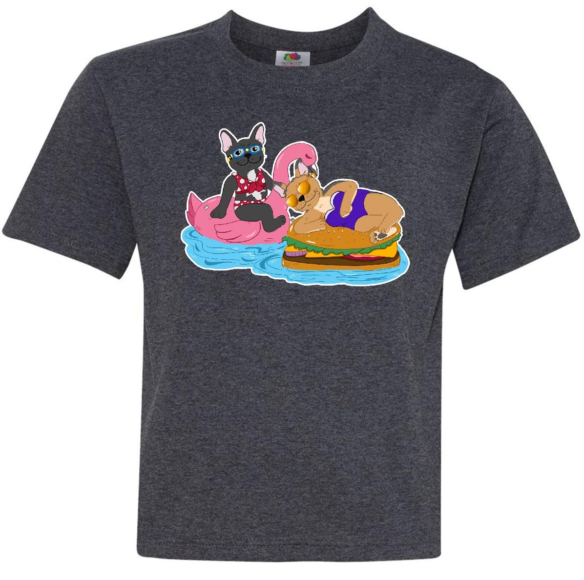 Cute French Bulldogs Pool Floaties Youth T-Shirt - Fun Summer Swimwear for Kids & Teens - Perfect for Beach, Pool Parties & Vacation