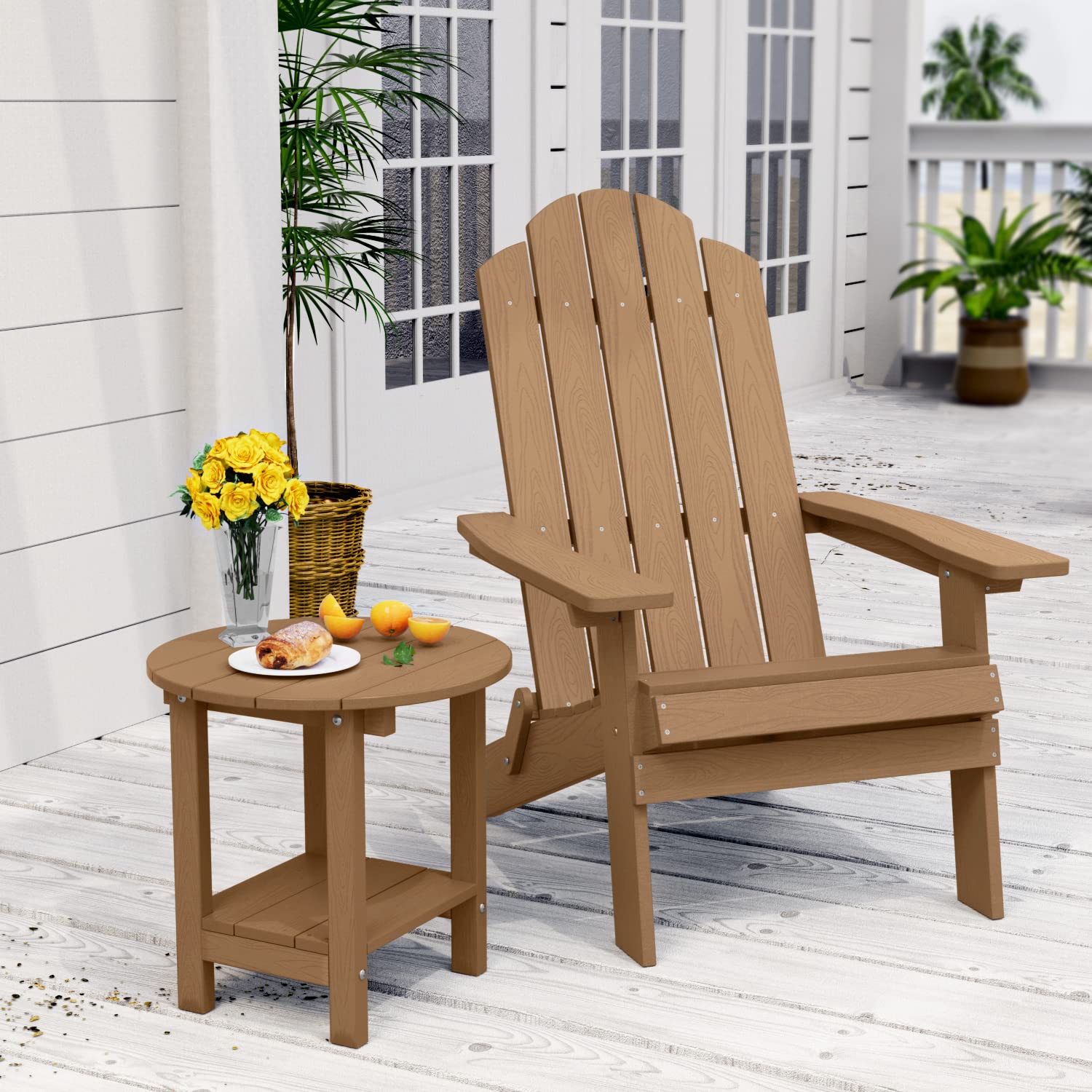 MXIMU Folding Plastic Adirondack Chair and Table Set - Lightweight Outdoor Furniture for Patio, Poolside, Beach & Backyard - Fire Pit Seating & Foldable Lounger Armchair - Perfect for Relaxing, Entertaining & Outdoor Gatherings