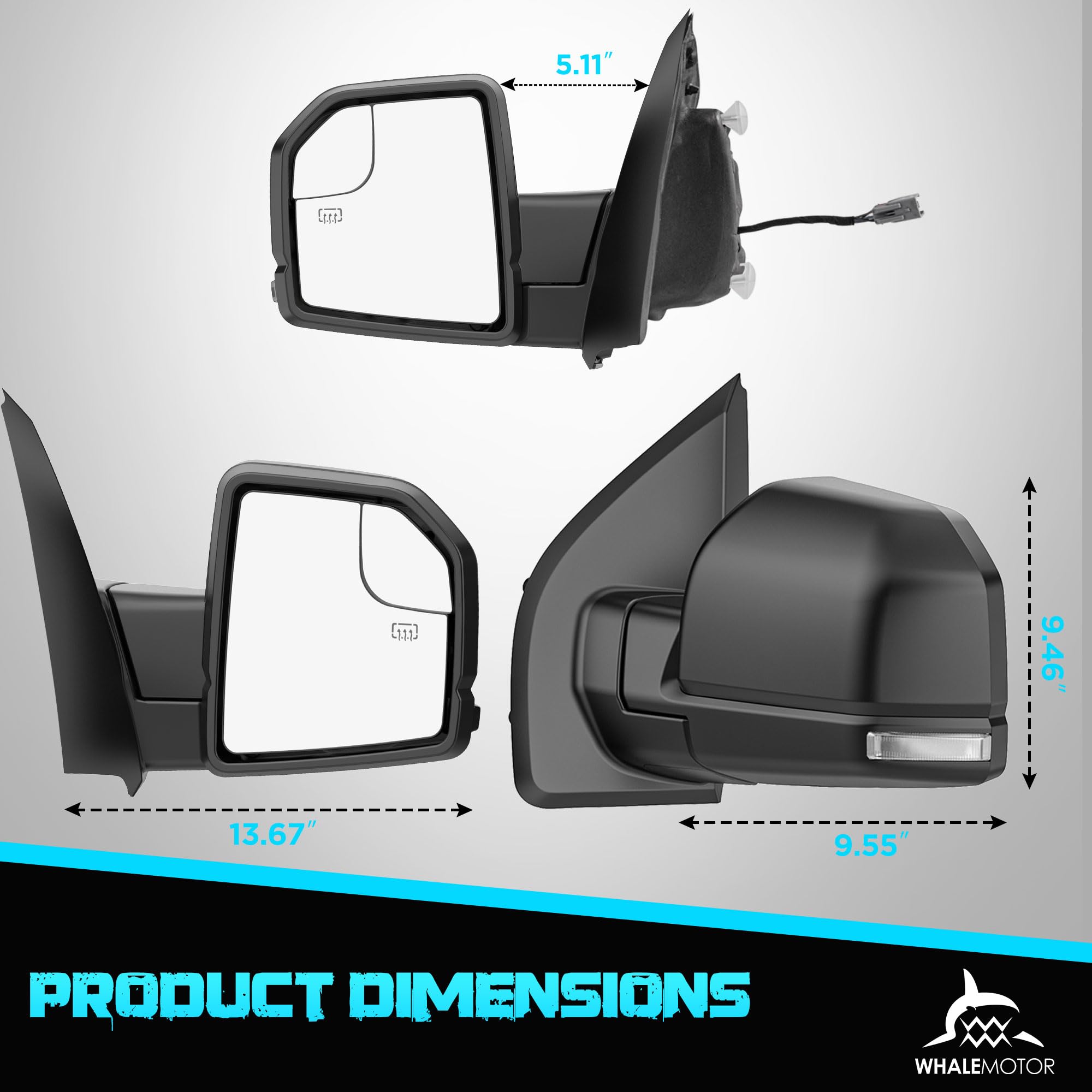 Heated Power Tow Mirrors for 2015-2020 Ford F150 - LED Turn Signal & Temperature Sensor - Perfect for Towing Trailers & Cold Weather Driving