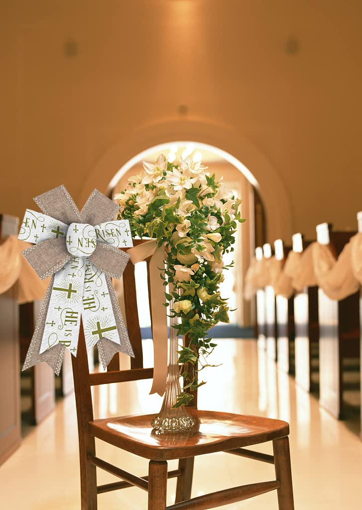 He is Risen Wreath Bows - Christian Jesus Cross Decor for Spring Door