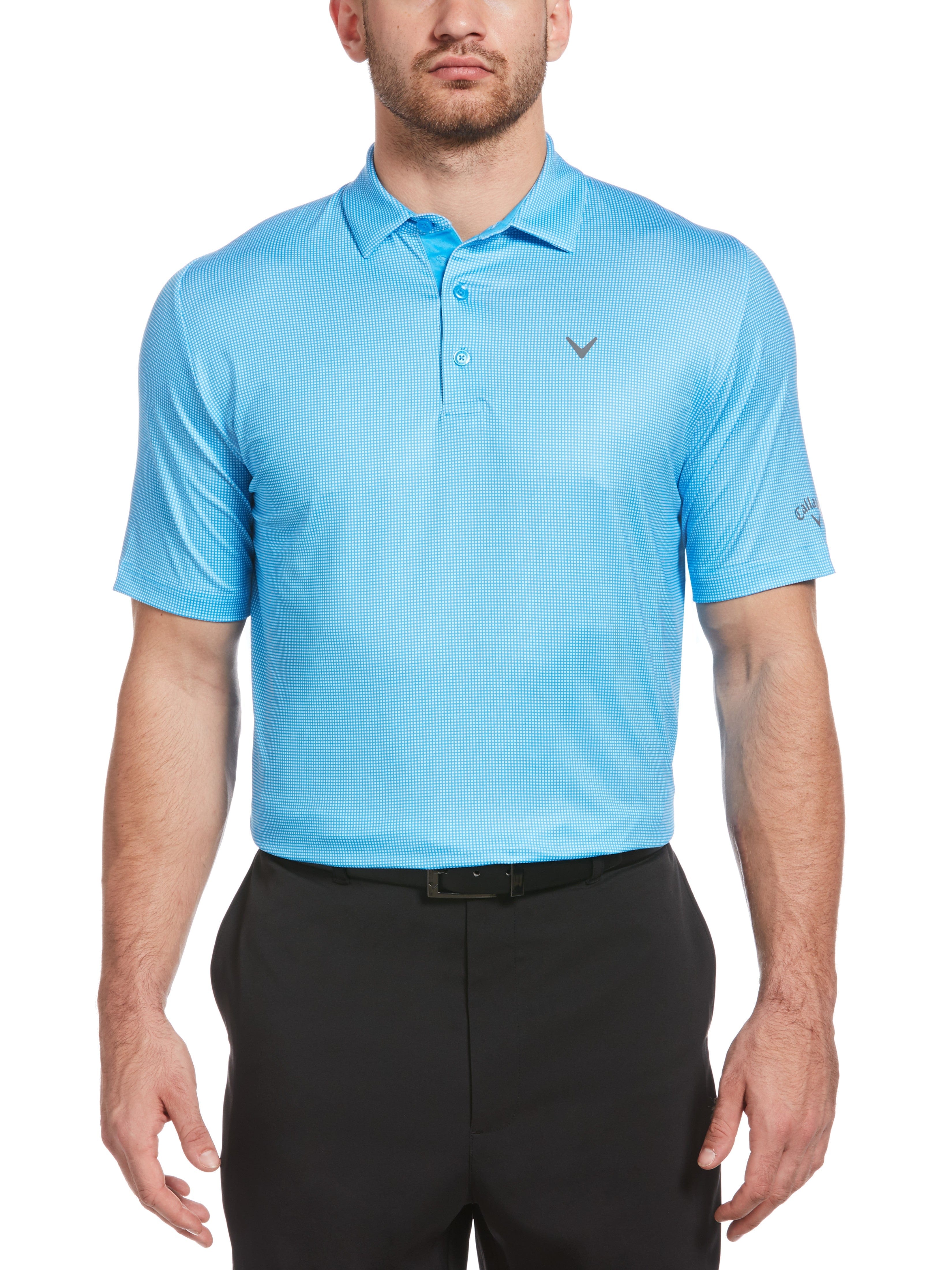 Men's Breathable Swing Tech Gingham Printed Golf Polo Shirt - Moisture Wicking & UV Protection for Golf, Casual Wear & Outdoor Activities