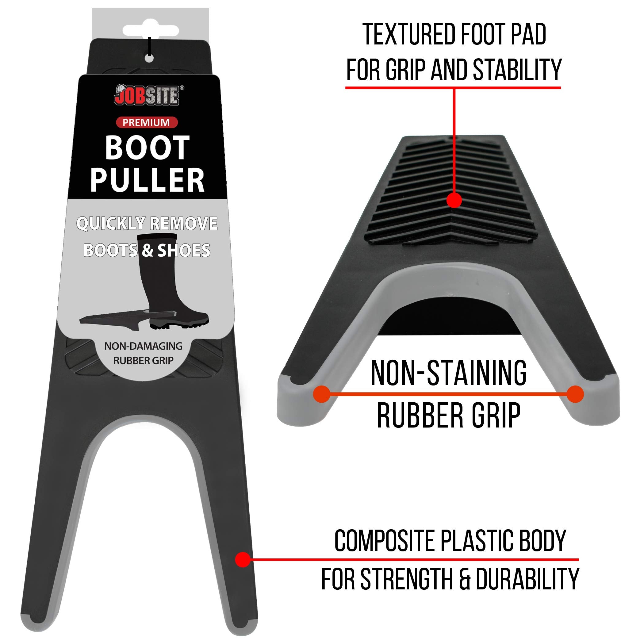 Premium JobSite Boot Puller with Rubber Grip Inlay - Heavy Duty Shoe & Boot Remover Tool (1 Unit) - Ideal for Construction Workers, Farmers & Outdoor Enthusiasts