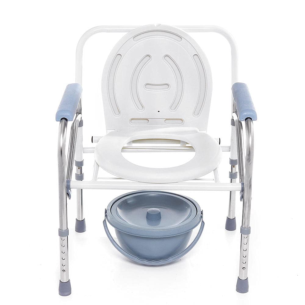 Portable Folding Commode Chair with ABS Seat & Non-Slip Feet - Elderly Toilet Shower Chair for Bedside & Bathroom Use - Lightweight Mobility Aid for Seniors at Home or Hospital