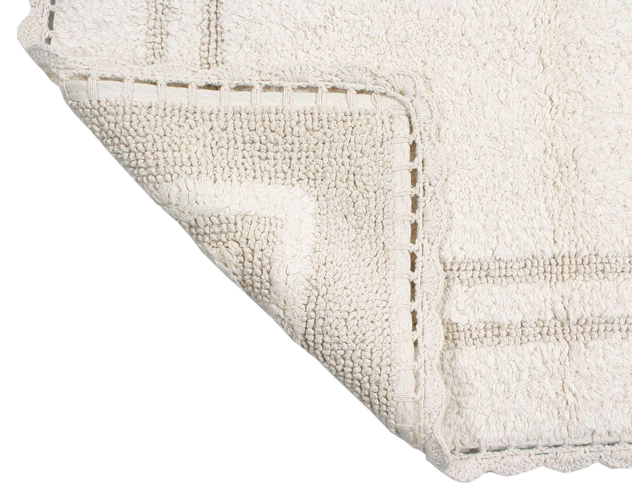 Home Weavers Reversible Cotton Bath Mat Set - Ultra Soft & Absorbent 100% Cotton Bathroom Rug, Non-Slip Washable Kitchen Mat (21x34 Inches, Ivory) - Perfect for Bathrooms, Showers & Kitchen Floors