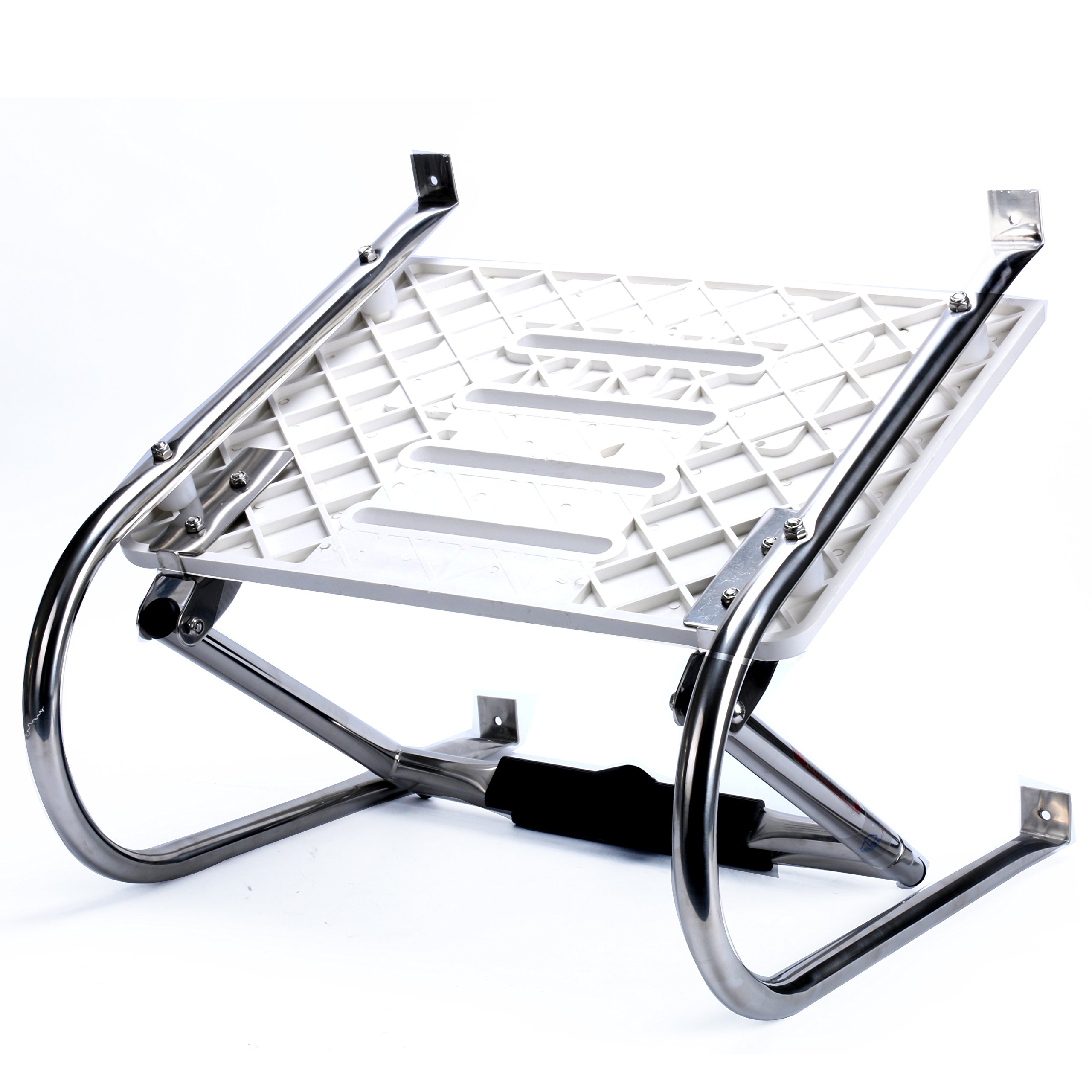 **Amarine Made 2-Step Telescoping Boat Ladder - Stainless Steel Swim Platform Ladder for In-Board & Outboard Boats, Pontoons, Docks & Swimming Pools - Collapsible Design with 2 Handrails for Easy Access & Safety**    *(Perfect for boarding boats, swimming pools, docks, and pontoons - durable and space-saving design!)*