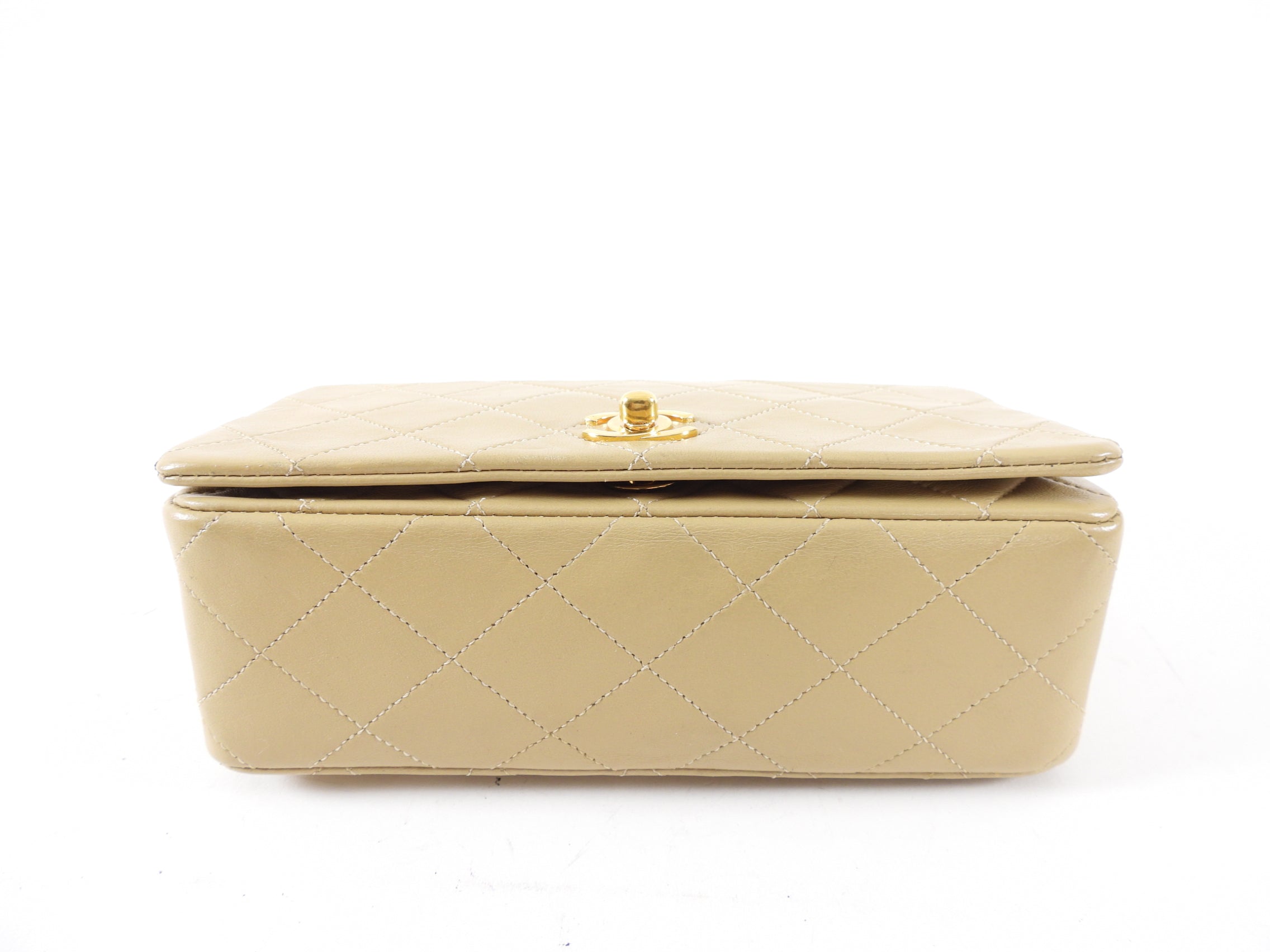 Vintage Chanel Classic Flap Bag 1989-1991 Beige Mini Quilted Leather with Gold Hardware - Luxury Crossbody Purse for Women, Perfect for Date Night & Special Occasions