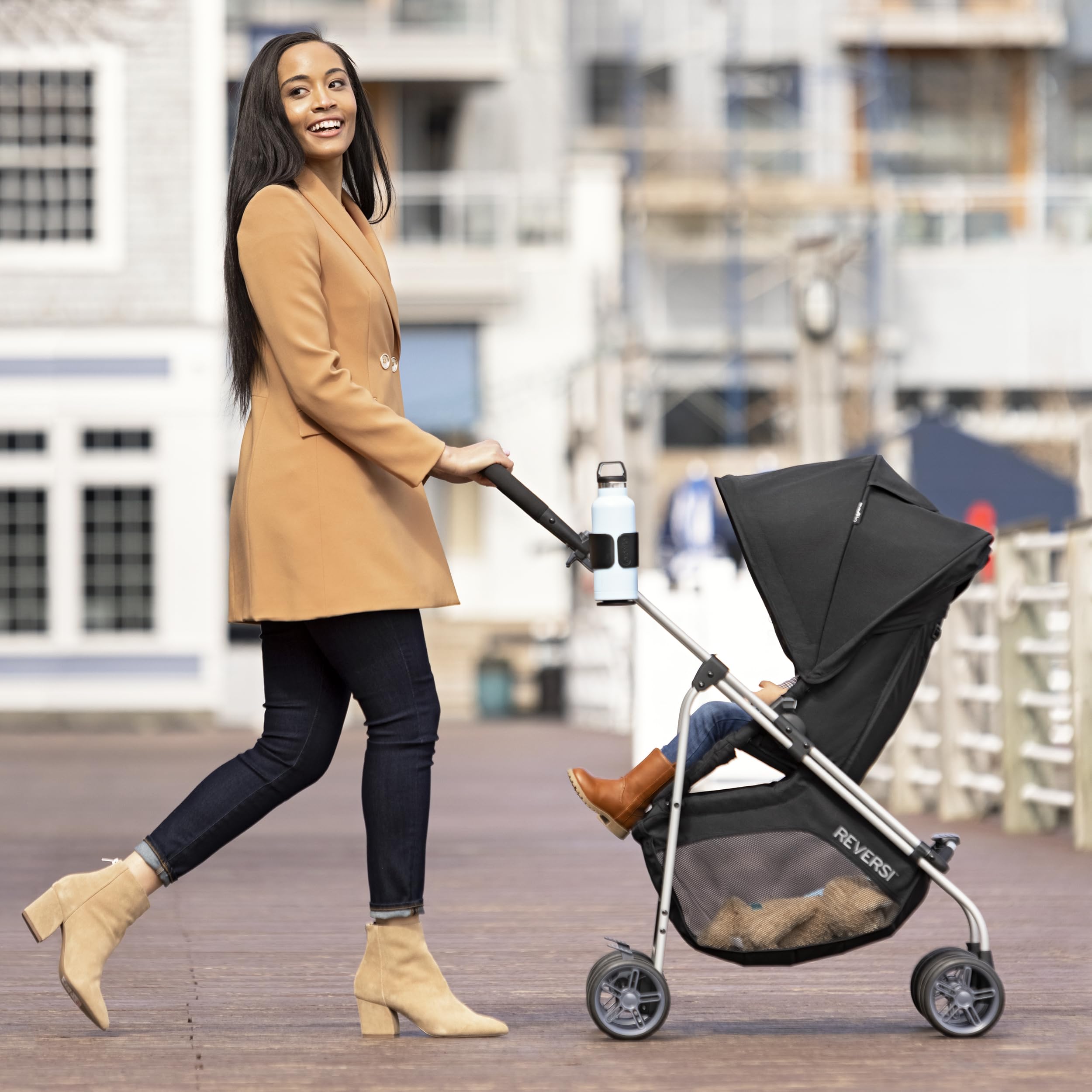 Evenflo Reversi Lightweight Reversible Stroller - Compact Foldable Baby Stroller with Adjustable Canopy & Parent Tray, Altair Black | Perfect for Travel, Shopping & Daily Walks