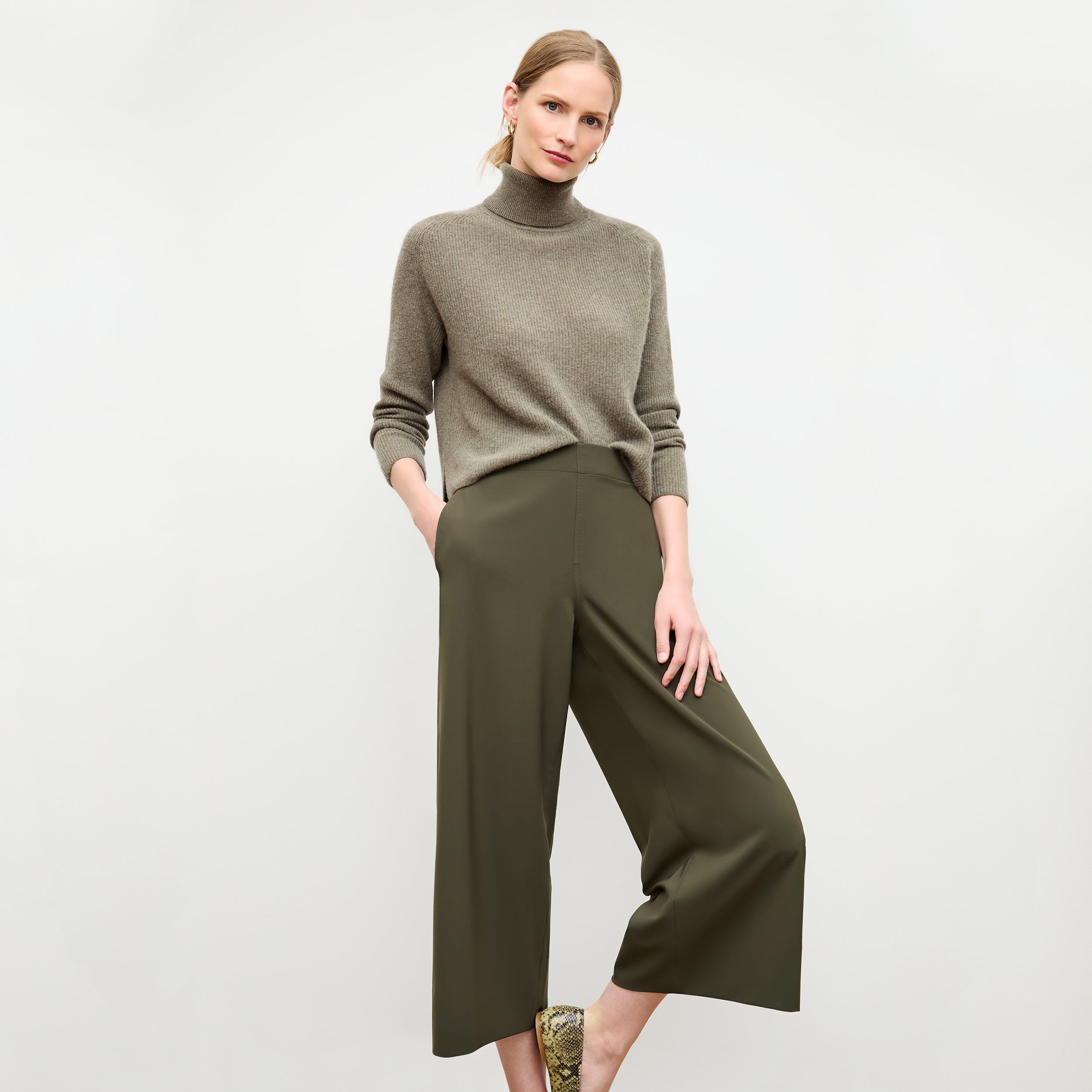 Elena Travel Culotte Pants - OrigamiTech Olive Green Wrinkle-Free Stretchable for Women | Perfect for Airplane, Office & Casual Wear