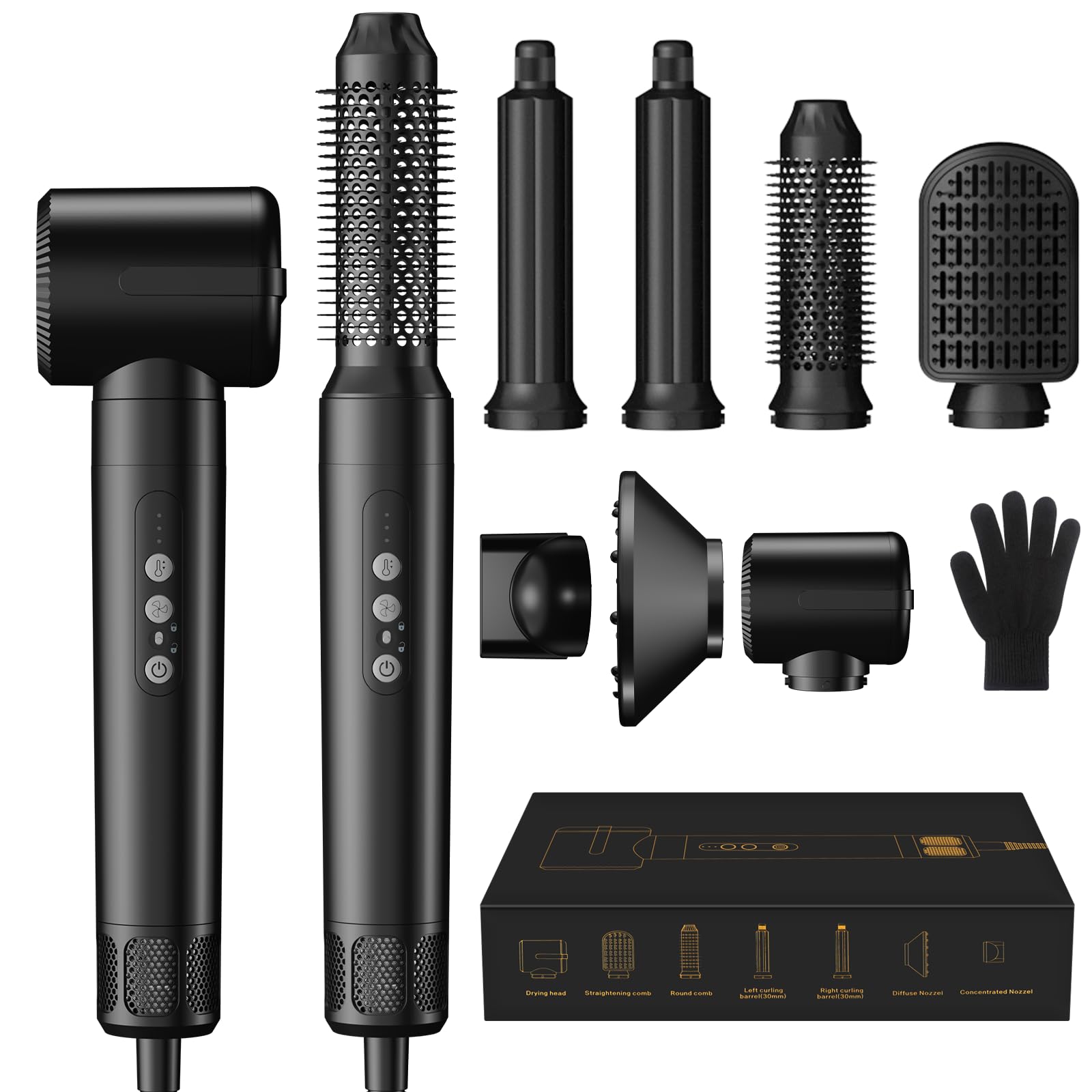 7 in 1 Hair Dryer Brush - 110,000 RPM High-Speed Blow Dryer with Curling Wand & Straightening Brush | Includes Diffuser & Concentrator Nozzles for Volumizing Styling | Perfect for Salon-Quality Blowouts at Home, Travel & Daily Hair Care