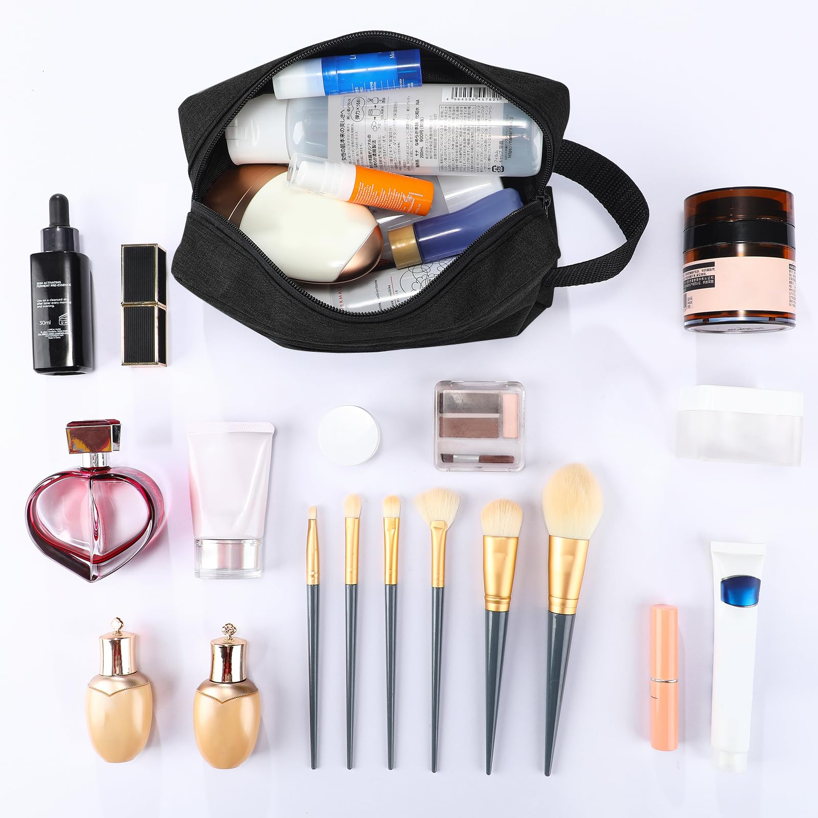 **16 Pcs Travel Toiletry Bag for Women & Men – Large Water-Resistant Hanging Cosmetic Bag with Handle & Divider – Perfect for Shaving, Makeup & Travel Storage (Black)**    *(Ideal for Camping, Gym, Business Trips & Vacation Organization)*