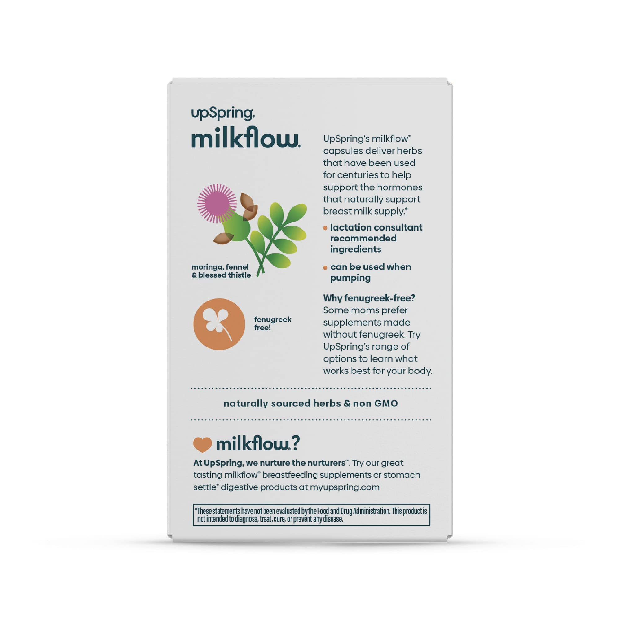UpSpring Milkflow Breastfeeding Supplement Capsules with Moringa & Blessed Thistle | Fenugreek-Free Lactation Support for Nursing Moms | 60 Capsules | Increase Milk Supply Naturally for Pumping & Nursing at Home or Work