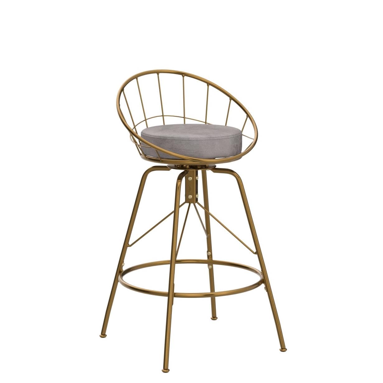 ALISH 24 Inch Swivel Counter Height Bar Stools with Back - Set of 2 Kitchen Bar Chairs (Gold Frame with Gray Cushion) for Dining Room, Kitchen Island & Home Bar Decor