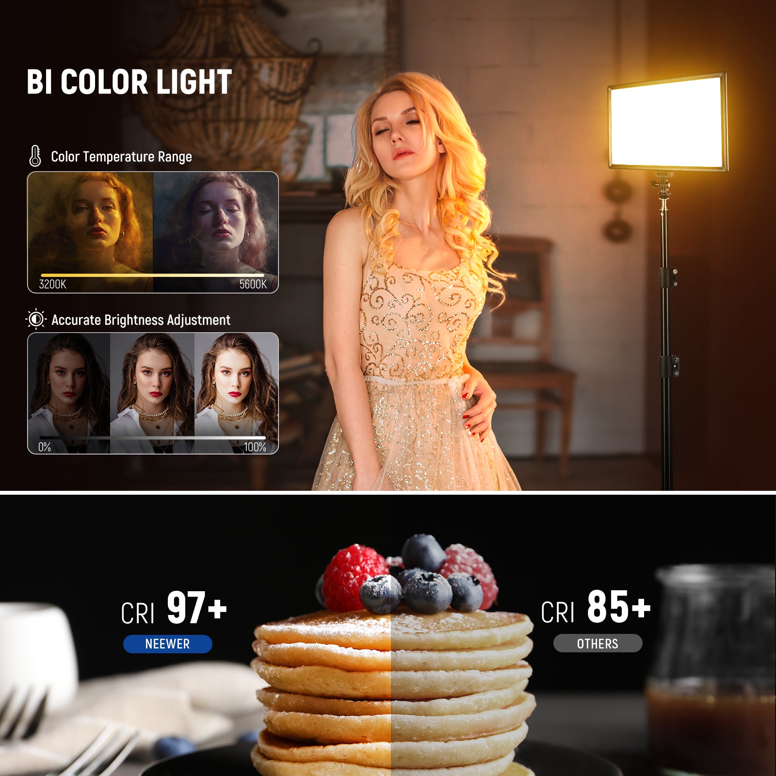 NEEWER NL 192AI Bi-Color LED Panel Light with Adjustable Brightness & Color Temperature - Perfect for Photography, Videography, and Studio Lighting