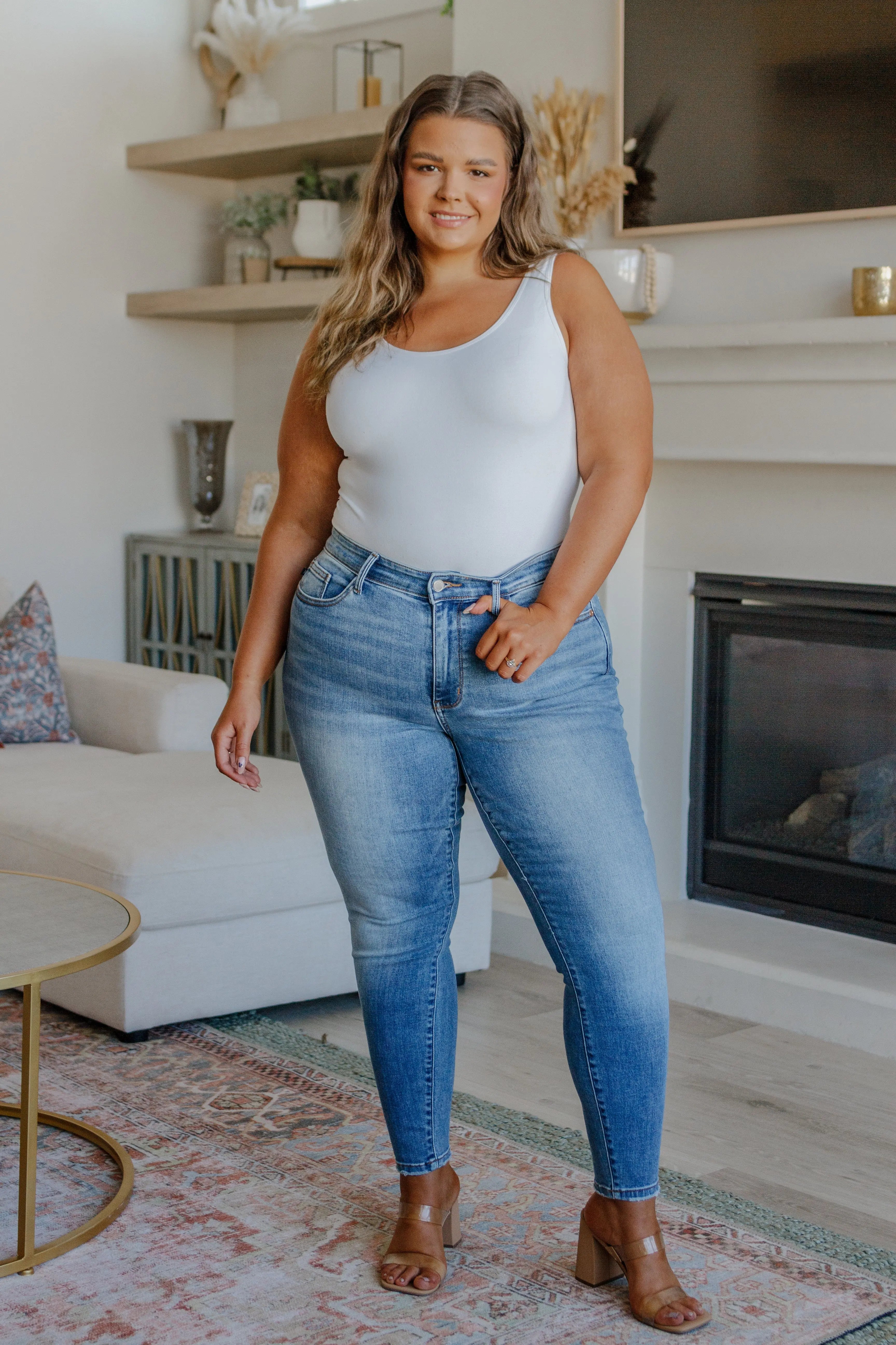 Catherine Mid Rise Vintage Skinny Jeans for Women - Retro High Waisted Stretch Denim Pants - Perfect for Casual Outfits, Date Nights & Fall Fashion