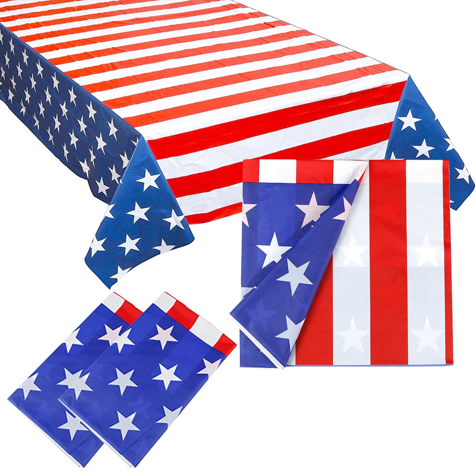 Maritown 2 Pack Patriotic Tablecloth Set - 54x108 Inch Waterproof USA Flag Table Cover with Stars & Stripes Design - Perfect for 4th of July, Memorial Day, Veterans Day Decorations & Outdoor Picnics, BBQs, Party Celebrations