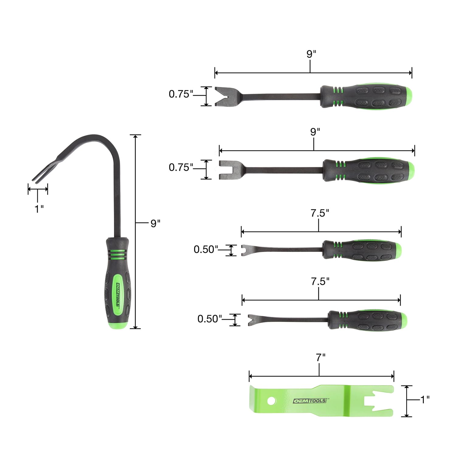 OEMTOOLS 25301 6-Piece Car Trim Removal Tool Kit - Auto Upholstery & Clip Removal Set with Rubberized Pry Tools & Comfort Grip Handles - Perfect for Door Panel Removal, Dashboard Repair, and Interior Detailing