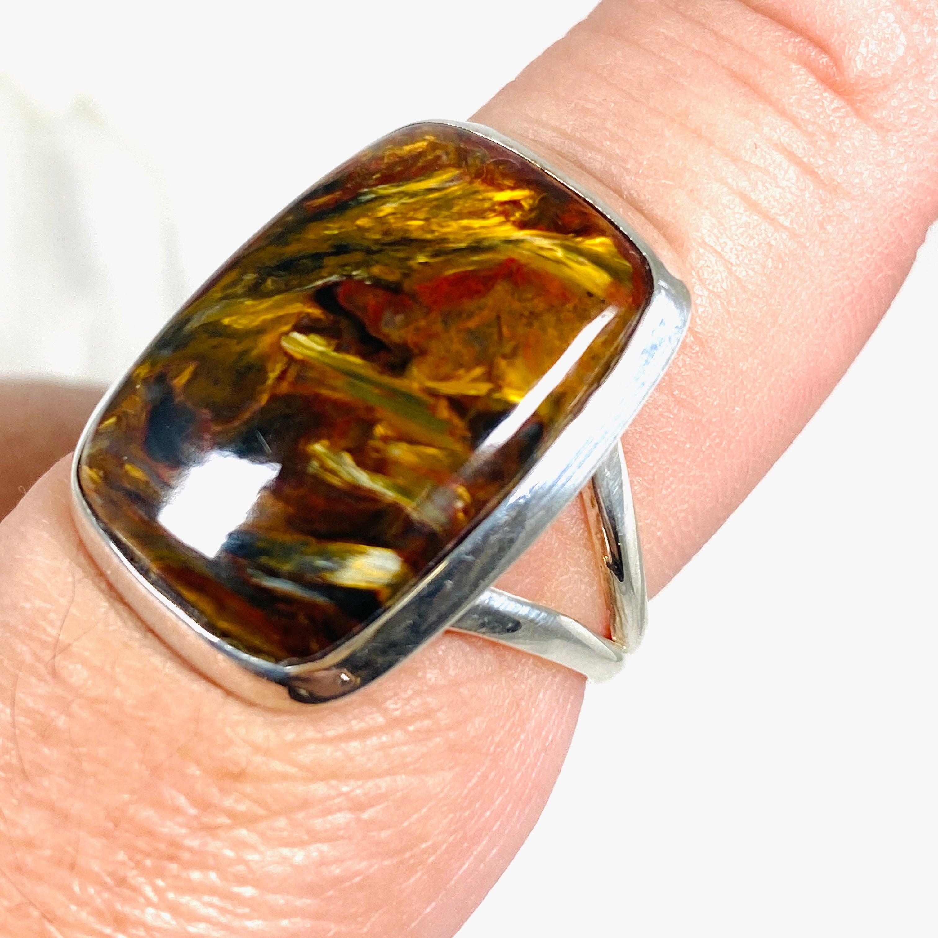 Pietersite Rectangular Ring Size 8 - Natural Gemstone Jewelry for Women, Unique Handmade Silver Ring - Perfect for Gifts, Weddings & Special Occasions