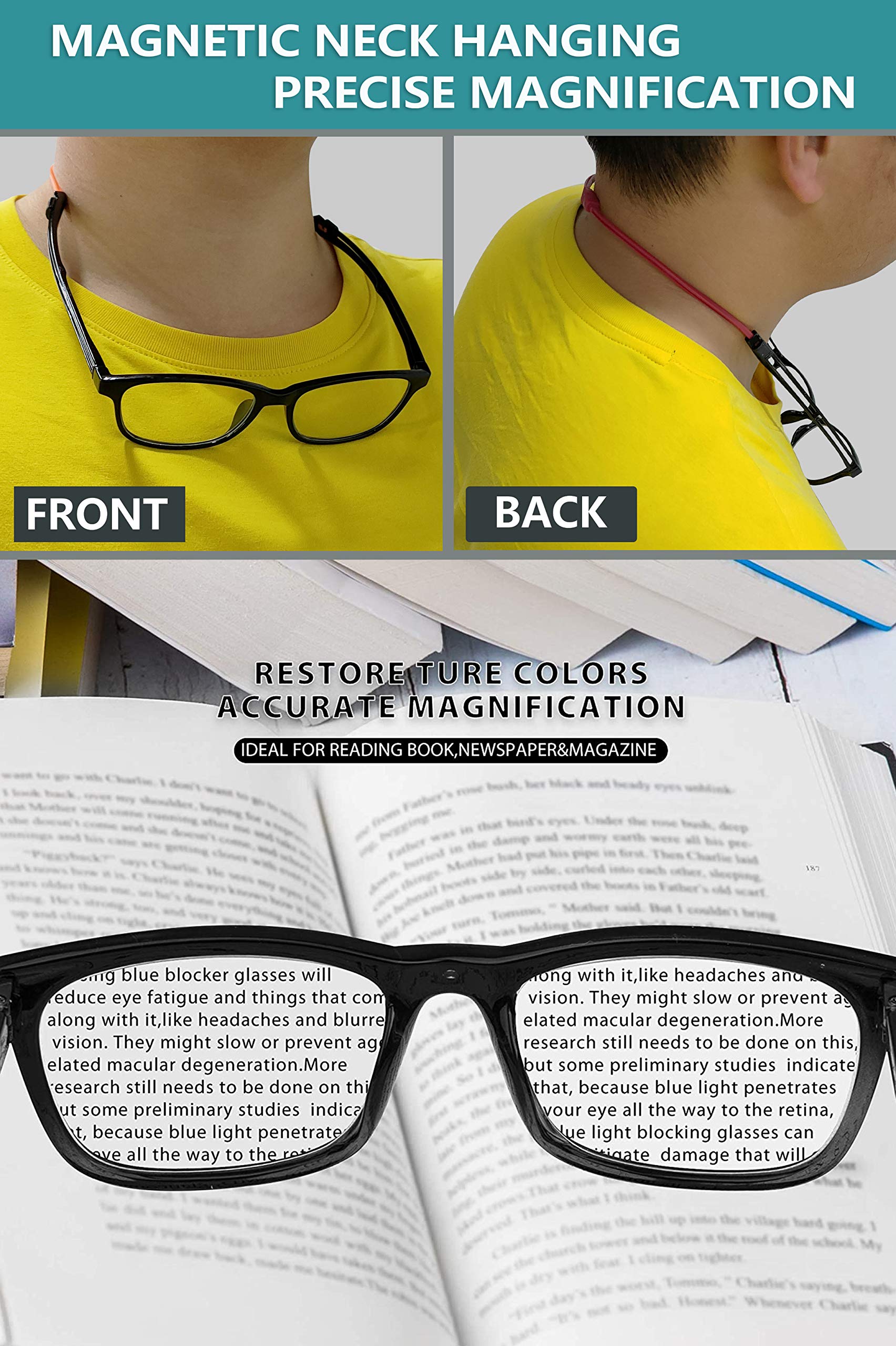 Blue Light Blocking Reading Glasses with Magnetic Nose Pads - Anti Glare Computer Glasses for Men & Women - Perfect for Office Work, Gaming & Screen Time