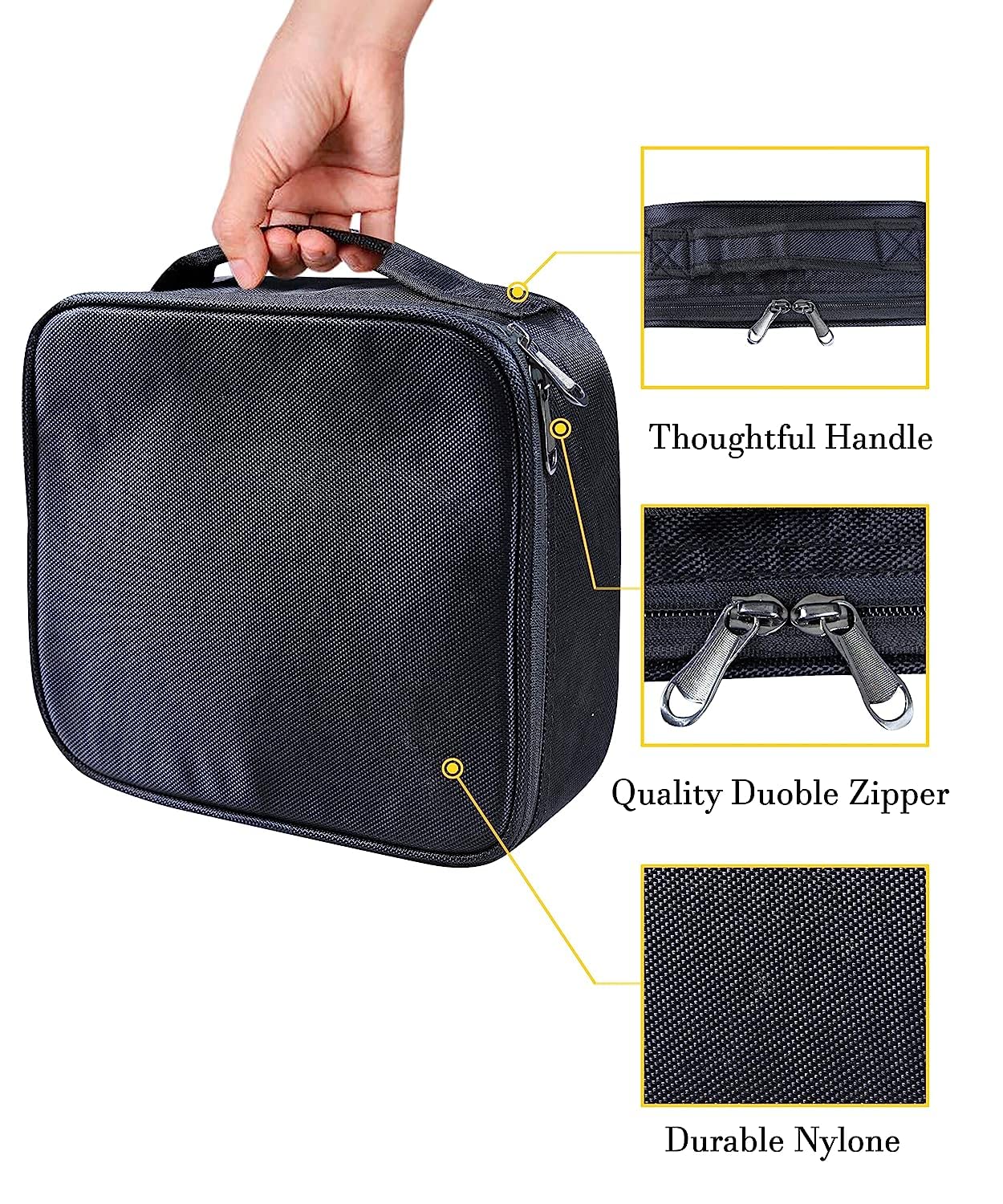 Professional Nylon Cosmetic Makeup Kit Organizer - Adjustable Compartment Travel Toiletry Vanity Bag for Cosmetics, Makeup Brushes, Jewelry & Digital Accessories | Perfect for Travel, Home Storage & Salon Use (Black)