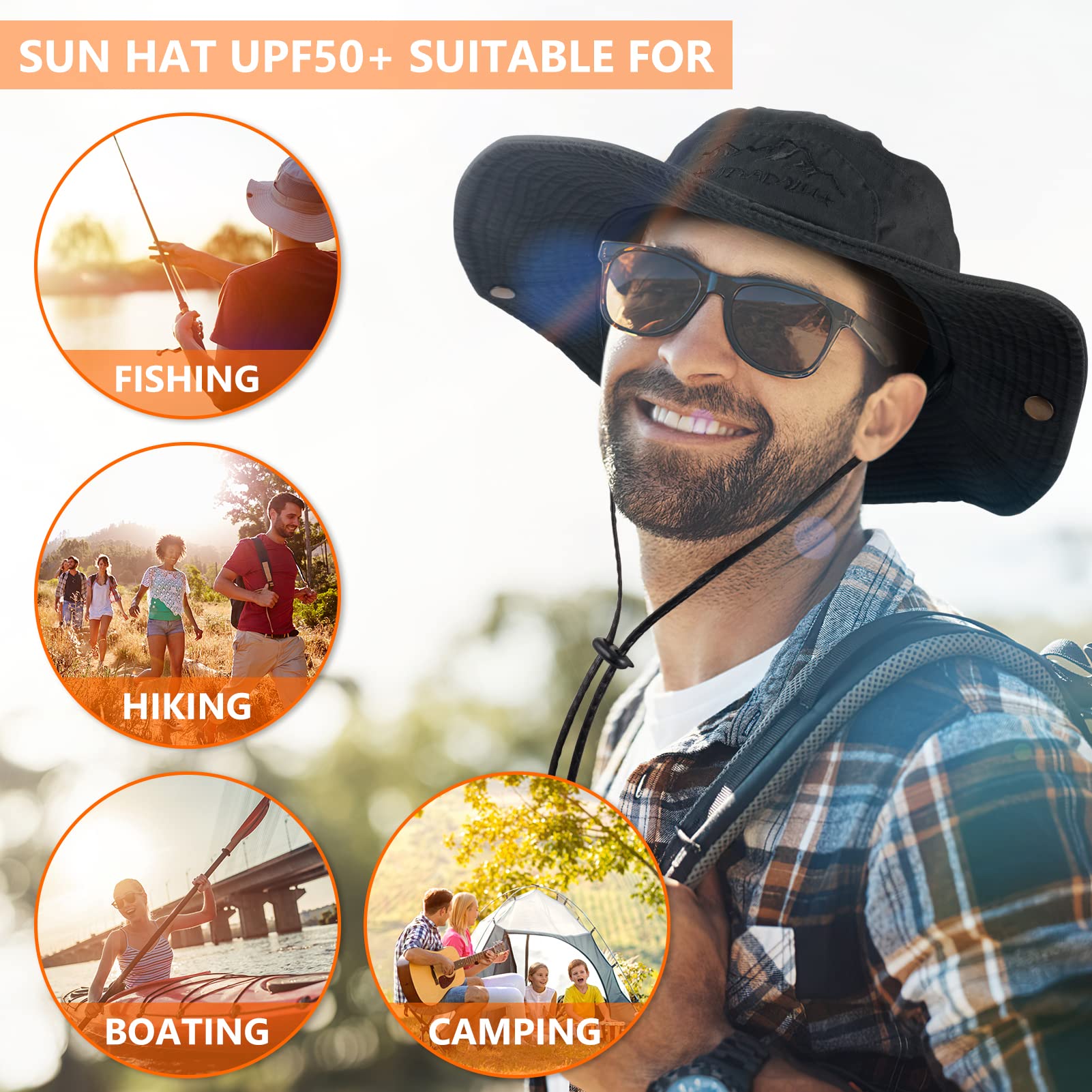 UPF 50+ Sun Hat for Men & Women - Wide Brim Bucket Fishing Hat with Neck Flap, Safari Boonie Hat for Outdoor Activities, Beach, Hiking & Travel