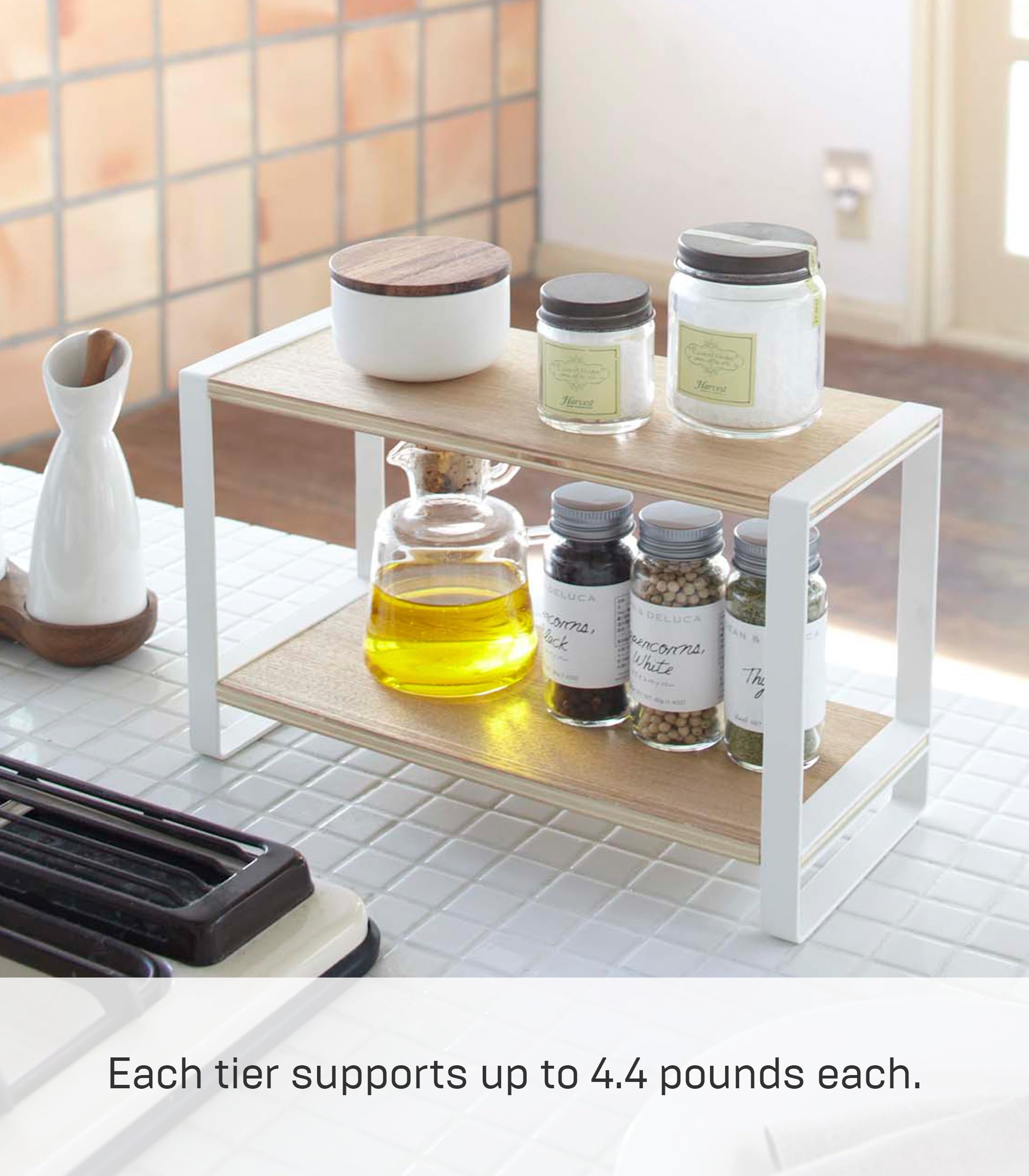 Yamazaki Home Tosca Kitchen Rack - Countertop Storage Shelf Organizer with Steel Frame and Wood Shelves - Perfect for Spice Racks, Pantry Organization, and Small Kitchen Appliances Storage
