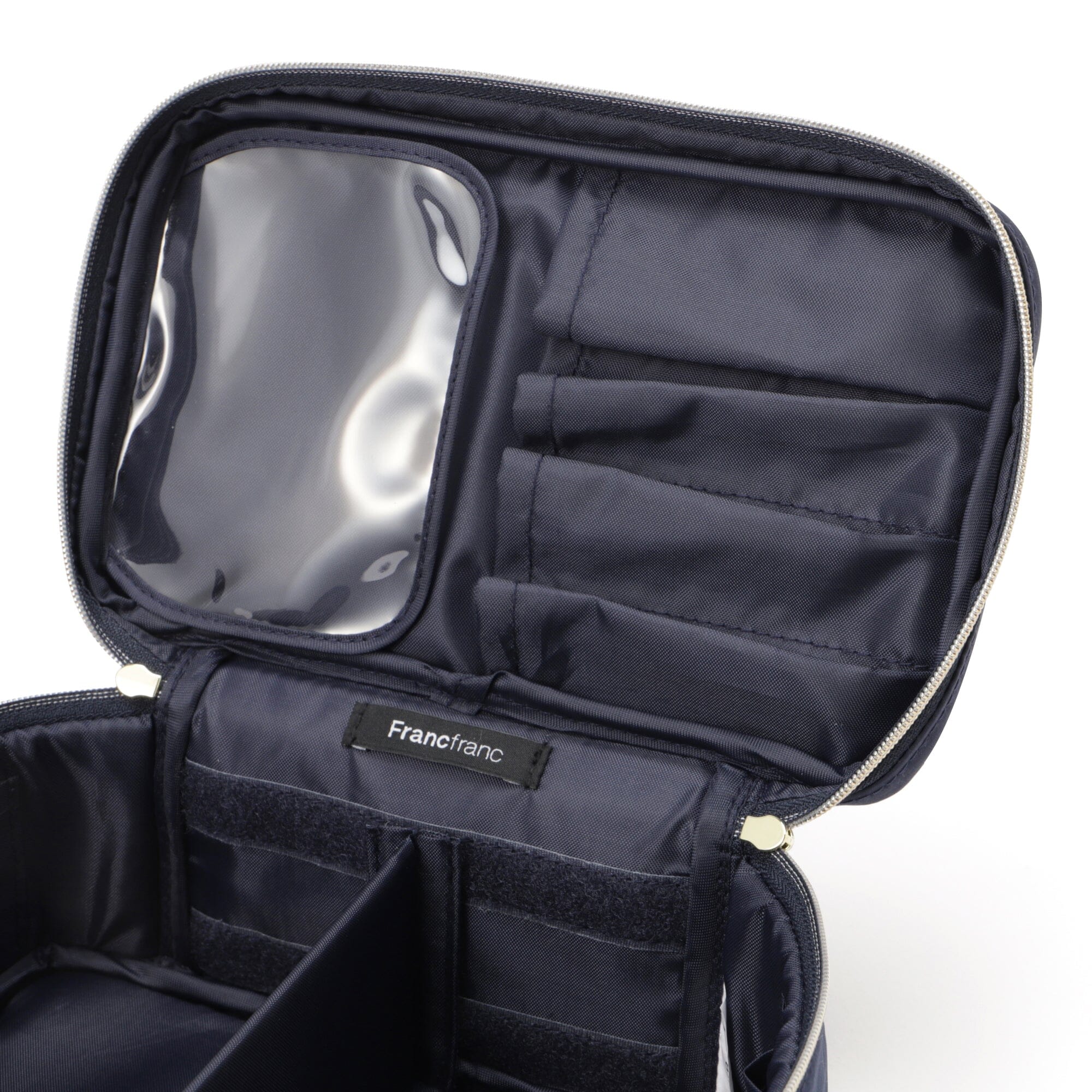 Frilled Vanity Pouch - Navy Blue Makeup Bag for Travel & Daily Use | Compact Cosmetic Organizer with Elegant Lace Trim