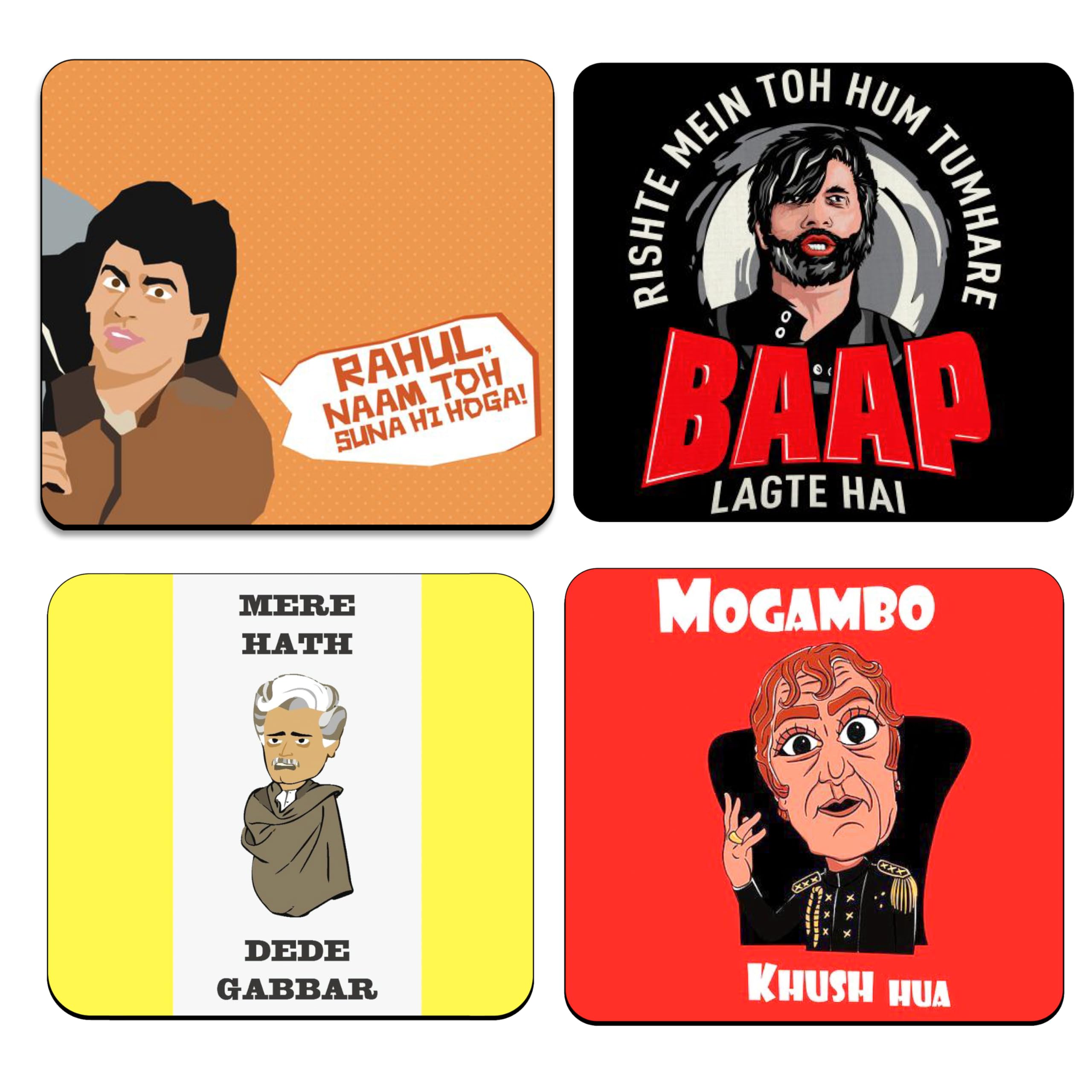 Bollywood Theme Quote Printed Wooden Coaster Set - Funny Home & Kitchen Decor for Office Desk, Dining Table - Tea Cup & Coffee Mug Holder - Perfect for Indian-Themed Parties, Gifts & Daily Use
